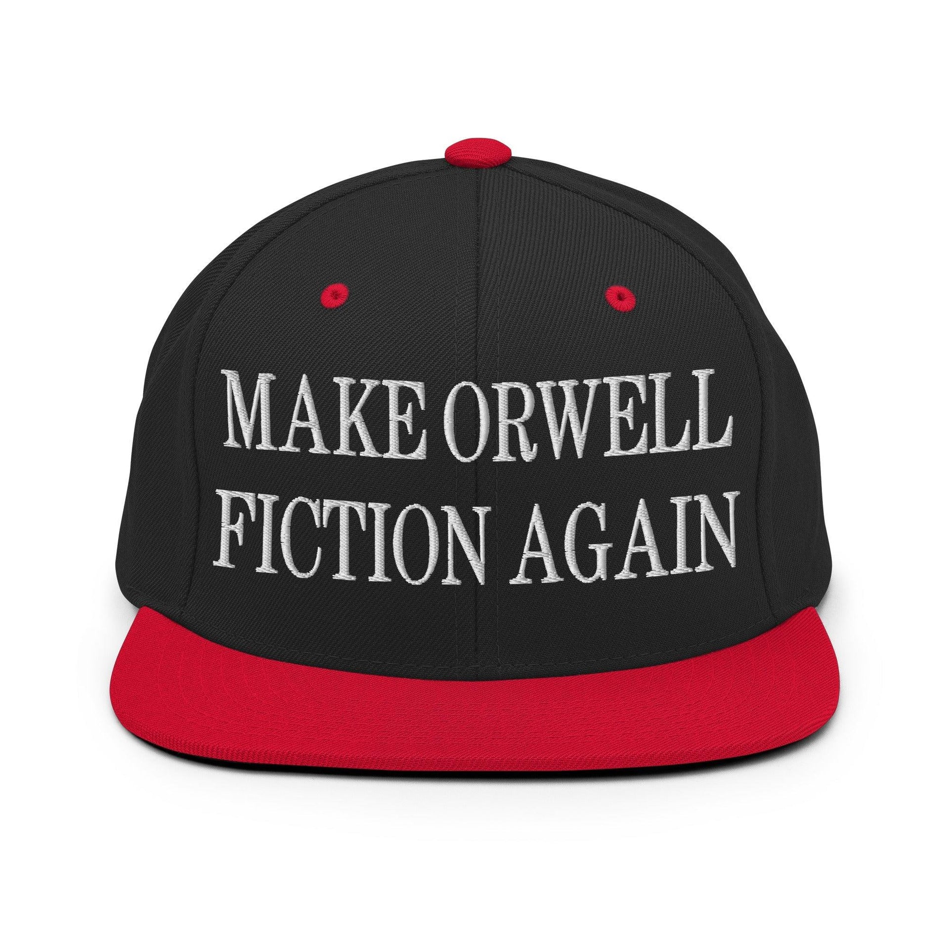 Make Orwell Fiction Again Embroidered Flat Bill Brim Snapback Hat Black Red Capital Crowns LADs Make Again