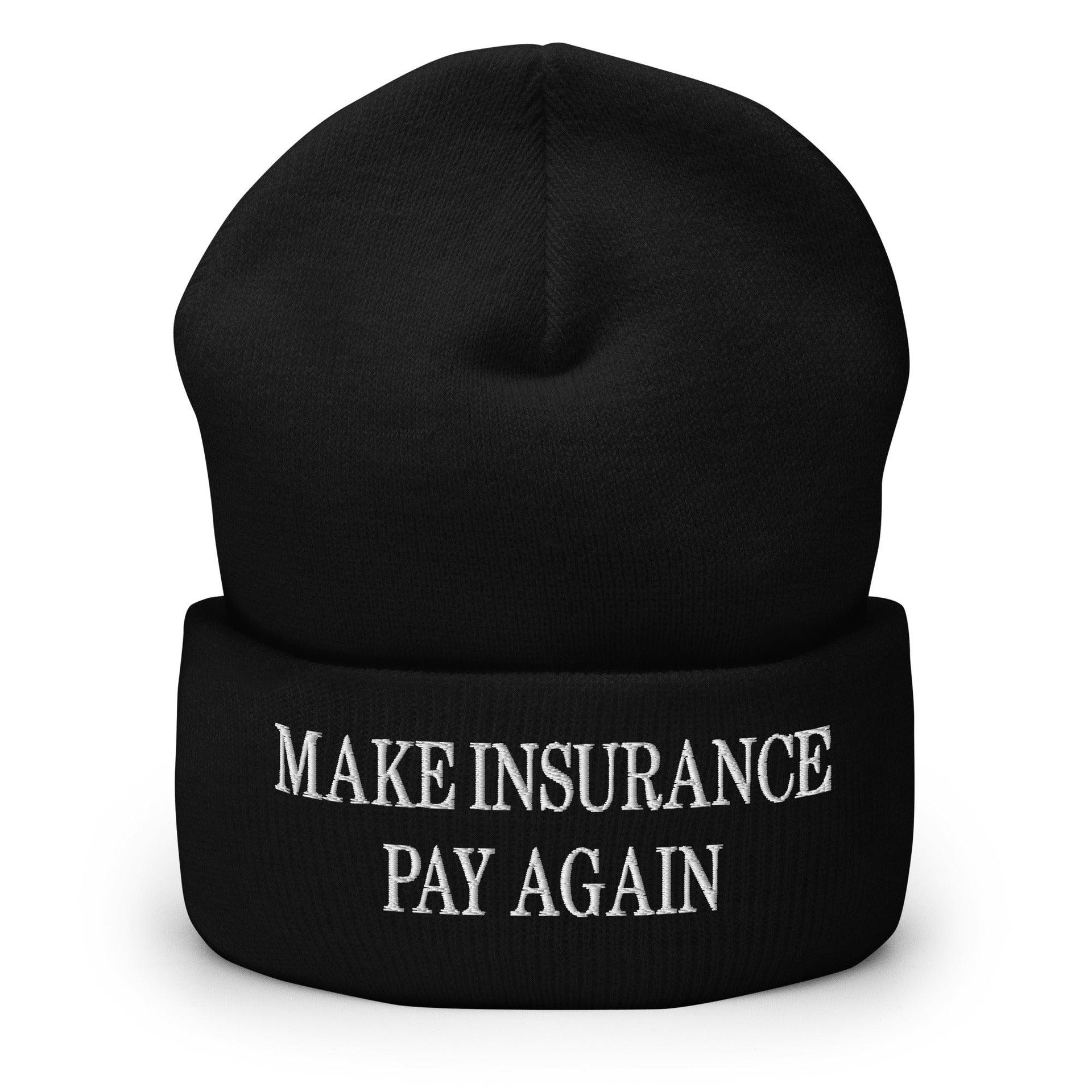 Make It Pay Again Embroidered Knit Cuffed Beanie Black Beanies Capital Crowns Make Again