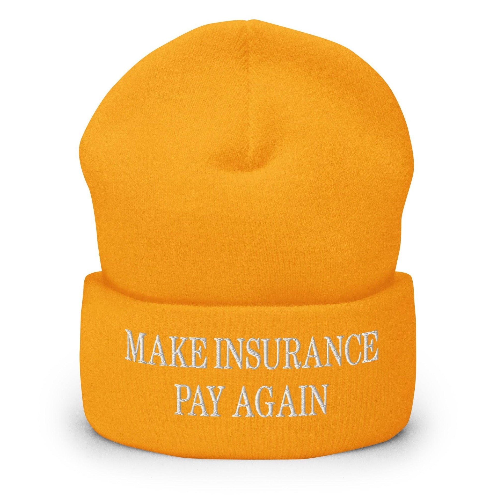 Make It Pay Again Embroidered Knit Cuffed Beanie Gold Beanies Capital Crowns Make Again
