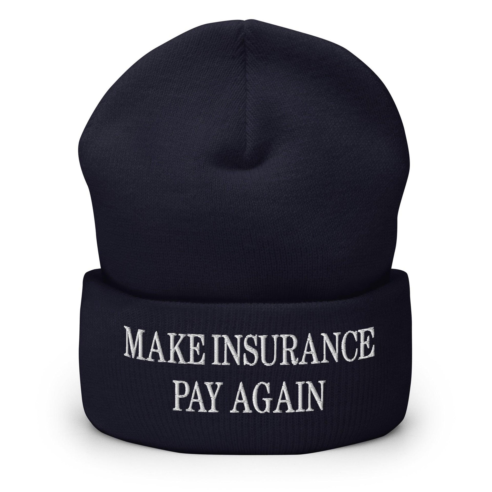 Make It Pay Again Embroidered Knit Cuffed Beanie Navy Beanies Capital Crowns Make Again