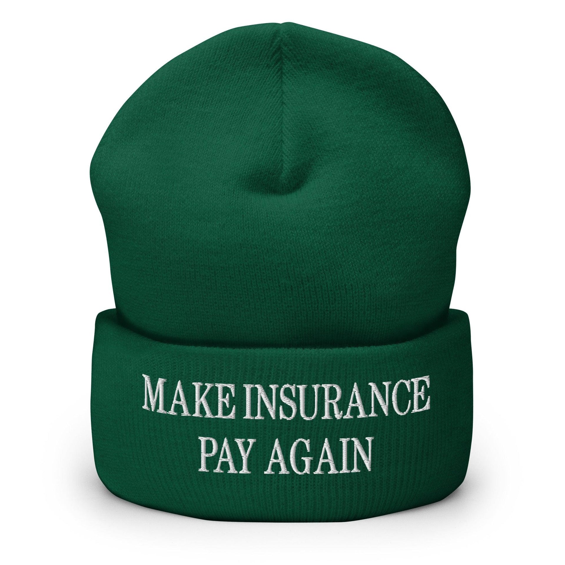 Make It Pay Again Embroidered Knit Cuffed Beanie Spruce Beanies Capital Crowns Make Again