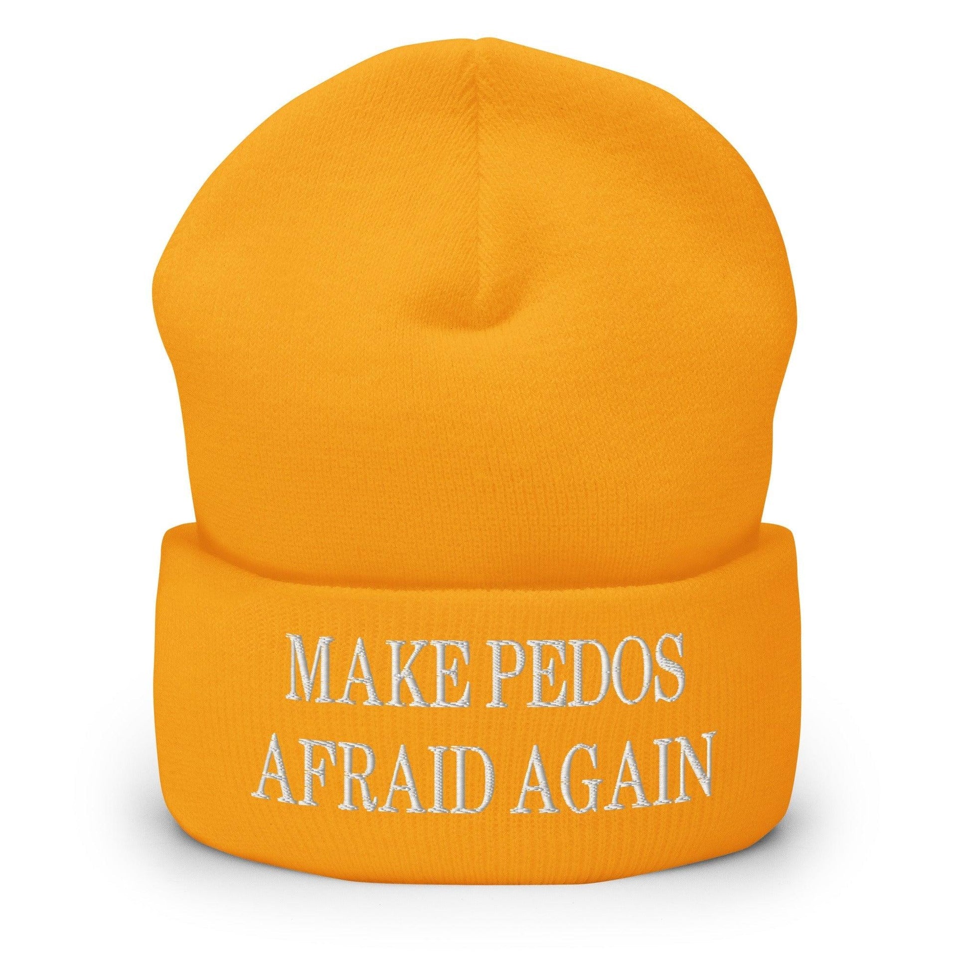 Make Pedos Afraid Again Embroidered Knit Cuffed Beanie Gold Beanies Capital Crowns Make Again