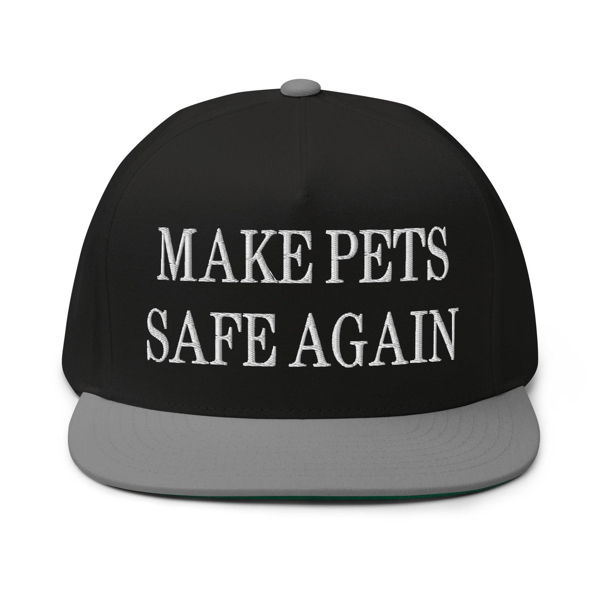 Make Pets Safe Again Embroidered 5 Panel Flat Bill Brim Snapback Hat Black Grey Capital Crowns Make Again Snapback Hats