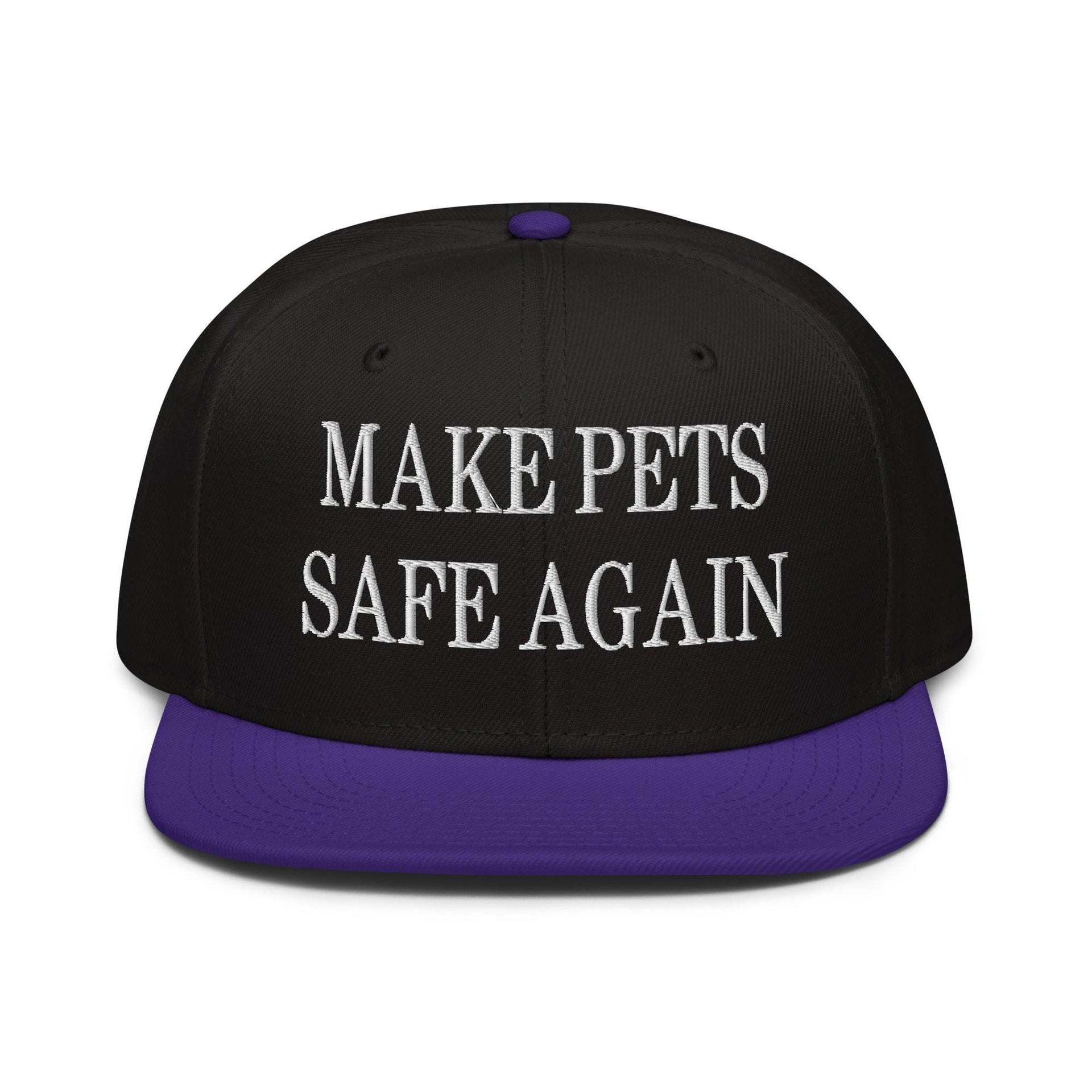 Make Pets Safe Again Embroidered Flat Brim Bill Snapback Hat Purple Black Black Capital Crowns Make Again Snapback Hats
