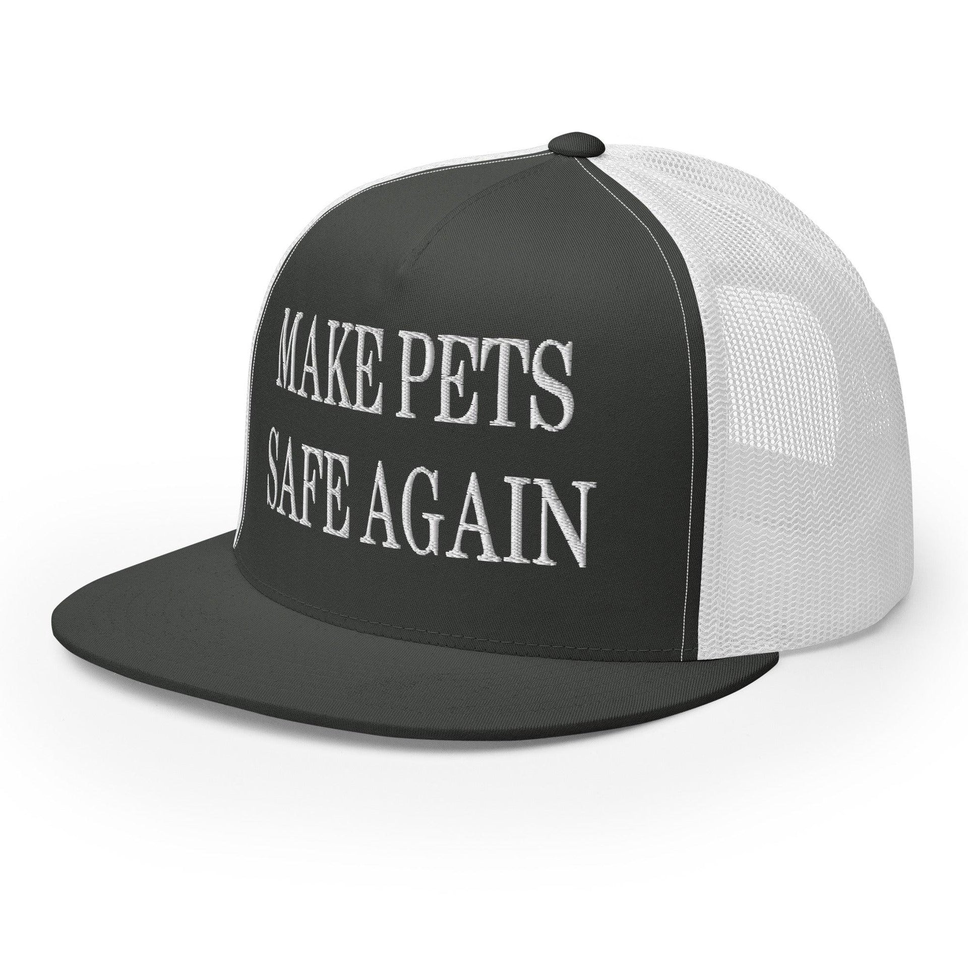 Make Pets Safe Again Embroidered Mesh Flat Bill Brim Trucker Hat Capital Crowns Make Again Trucker Hats