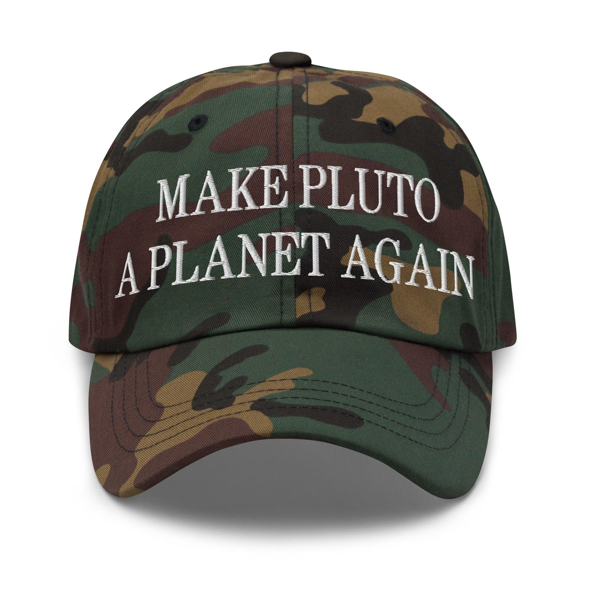 Make Pluto a Planet Again Embroidered Dad Hat Green Camo Capital Crowns Dad Hats Make Again
