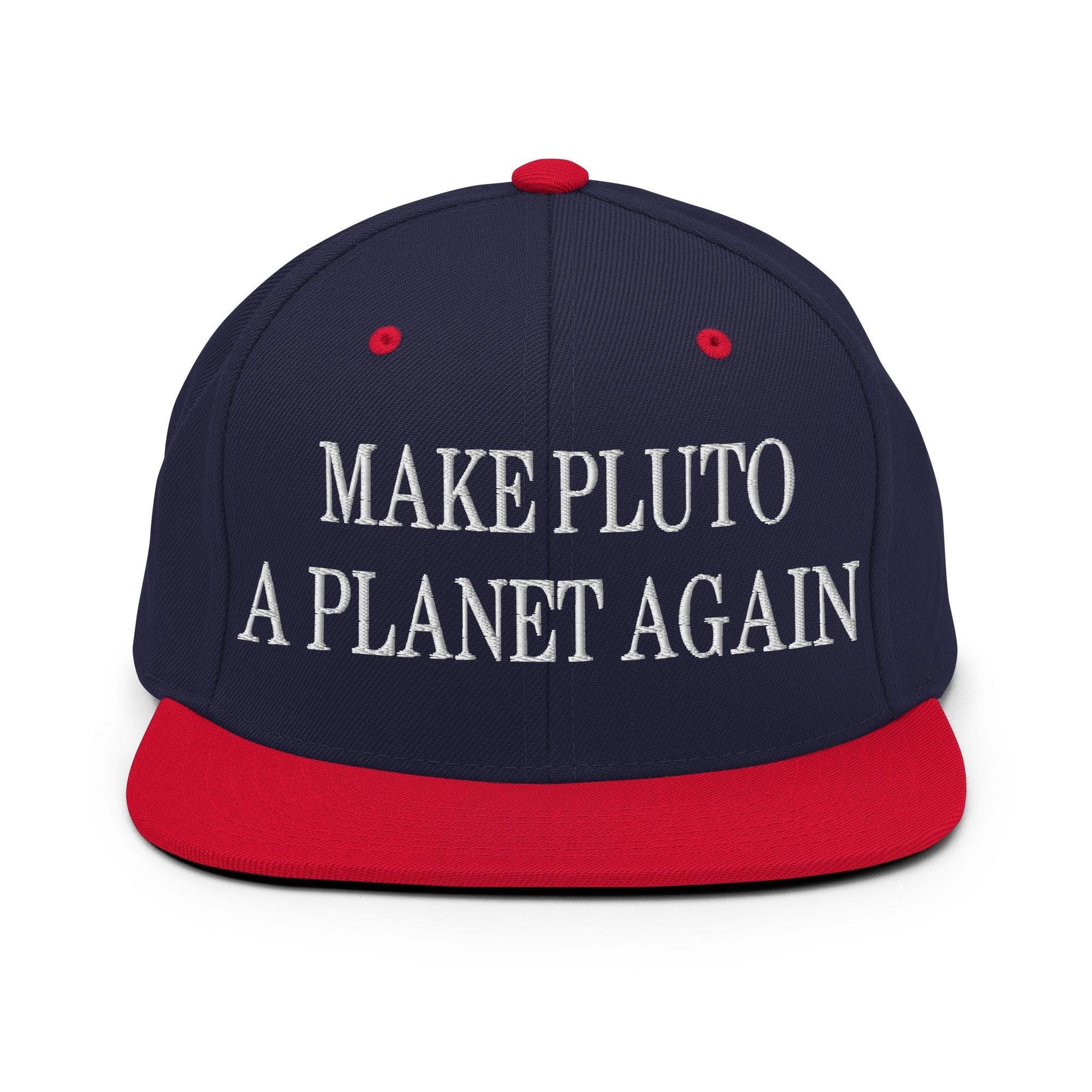 Make Pluto a Planet Again Embroidered Flat Bill Brim Snapback Hat Navy Red Capital Crowns Make Again