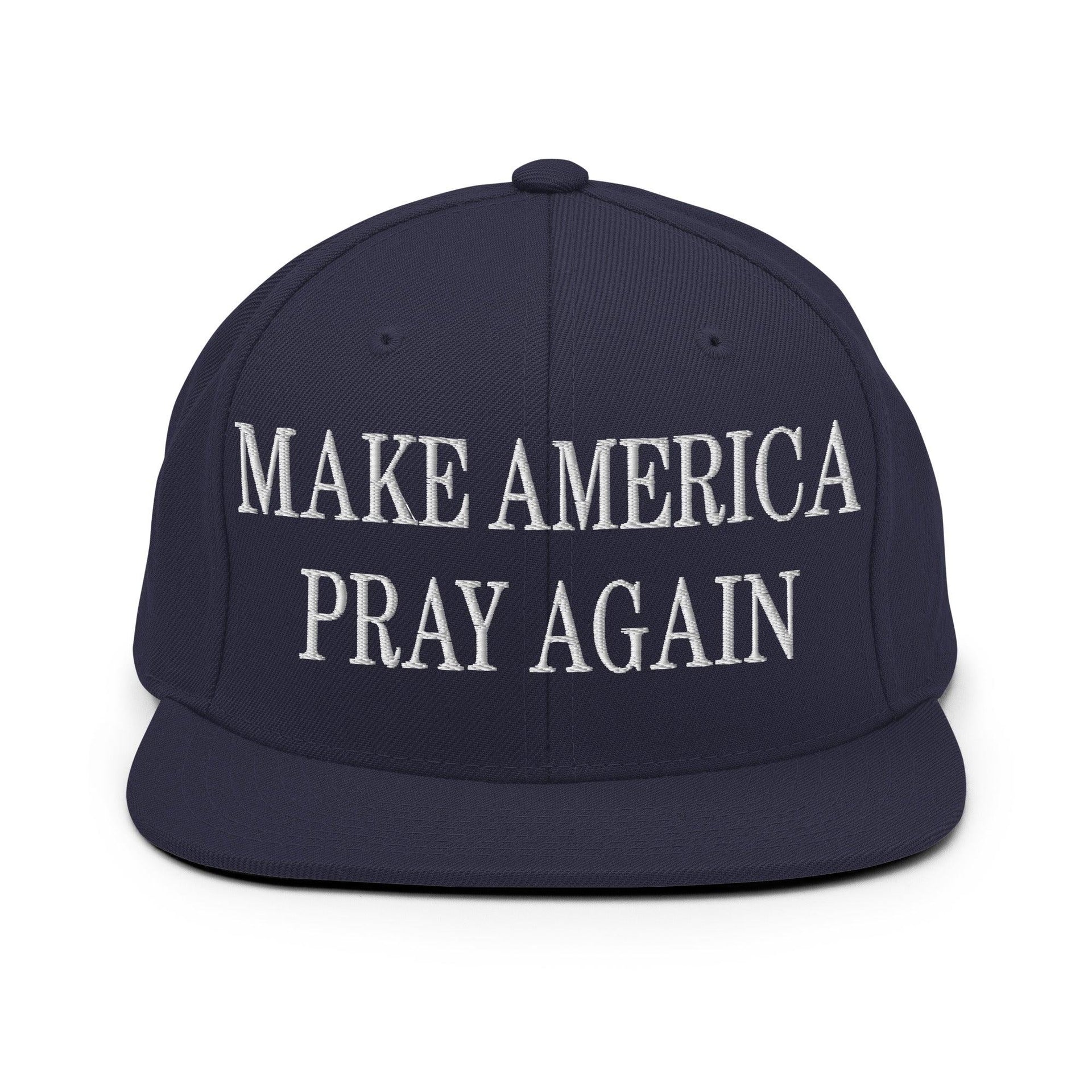 Make Us Pray Again Embroidered Flat Bill Brim Snapback Hat Navy Capital Crowns Make Again