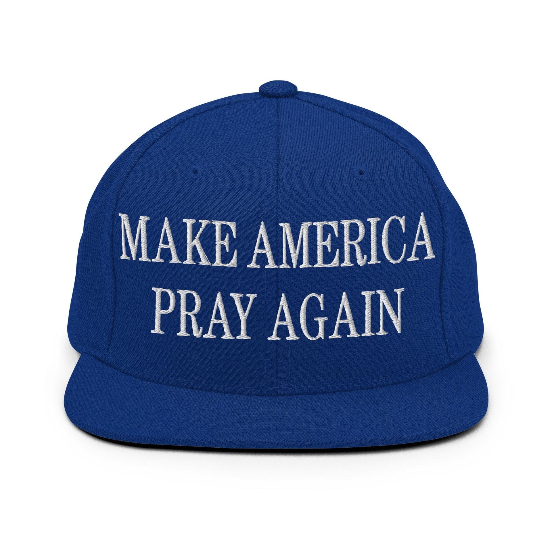 Make Us Pray Again Embroidered Flat Bill Brim Snapback Hat Royal Blue Capital Crowns Make Again