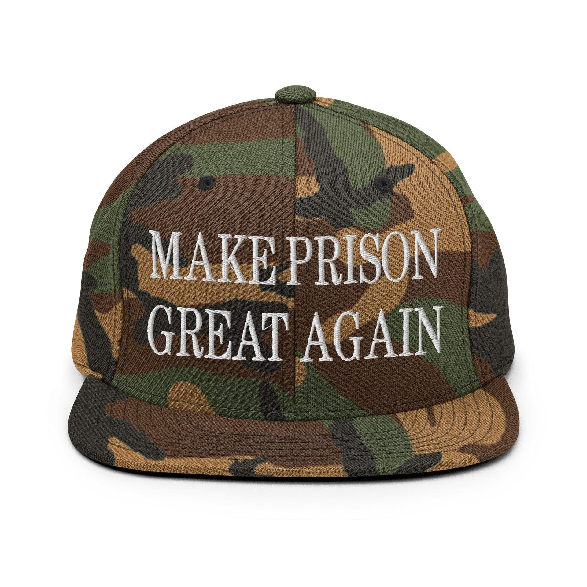 Make Prison Great Again Embroidered Flat Bill Brim Snapback Hat Green Camo Capital Crowns LADs Make Again