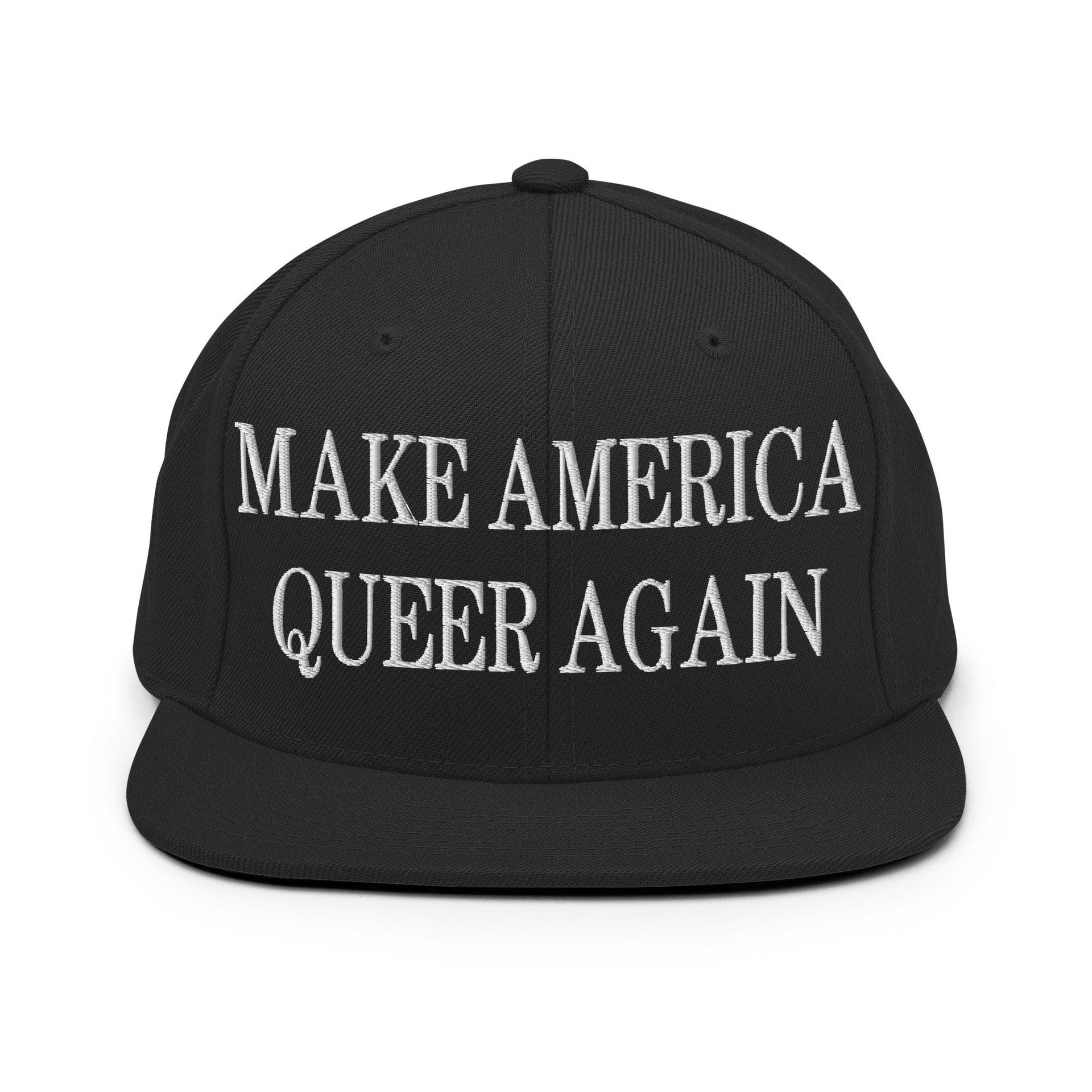 Make Us Queer Again Embroidered Flat Bill Brim Snapback Hat Black Capital Crowns Make Again