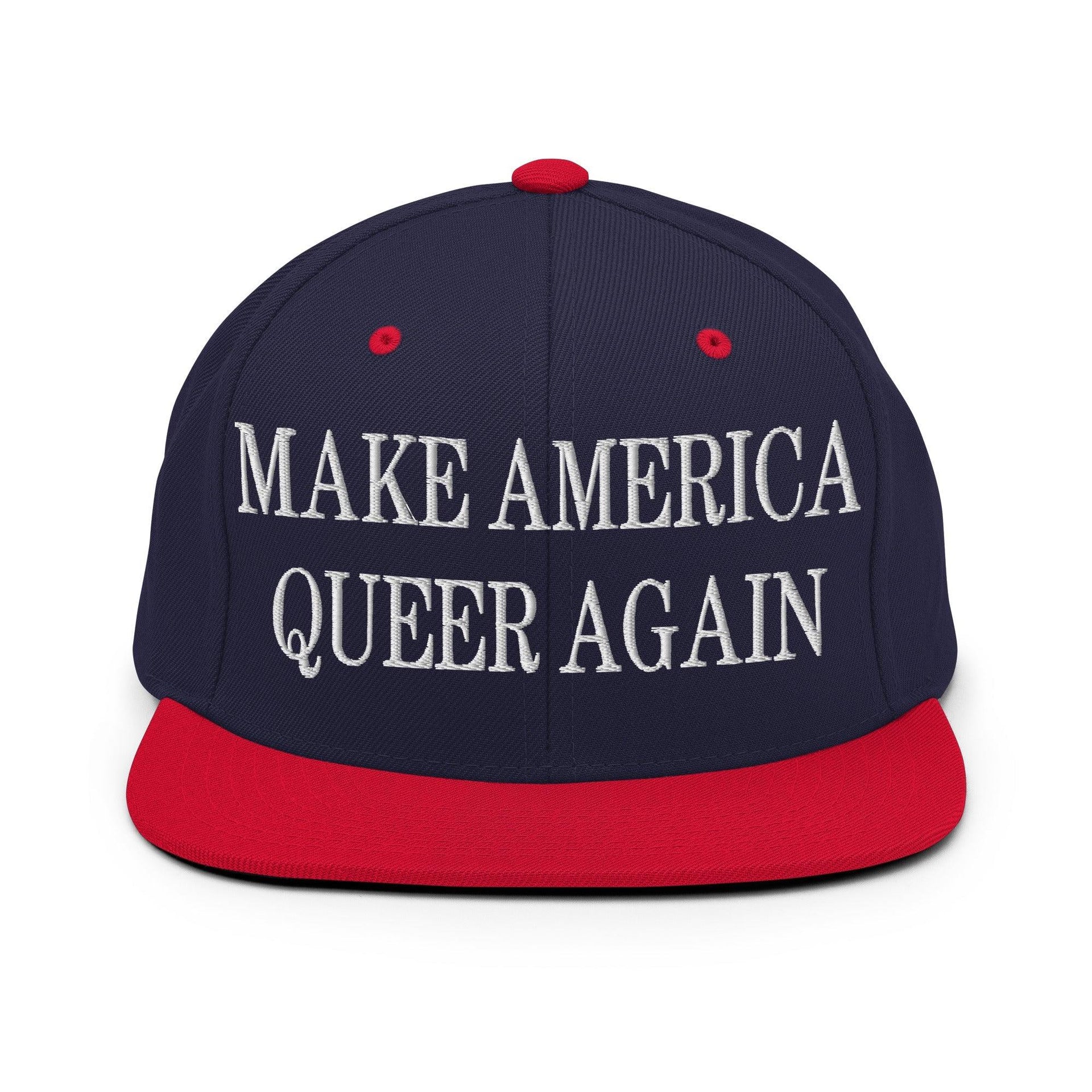 Make Us Queer Again Embroidered Flat Bill Brim Snapback Hat Navy Red Capital Crowns Make Again