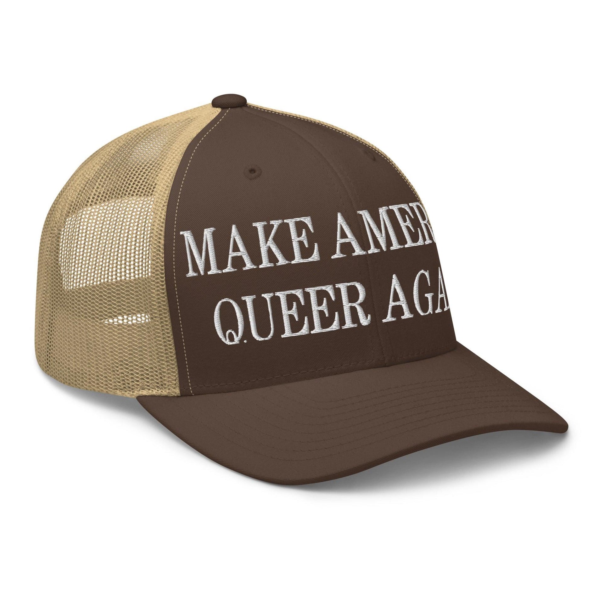 Make Us Queer Again Embroidered Mesh Trucker Hat Capital Crowns Make Again Trucker Hats