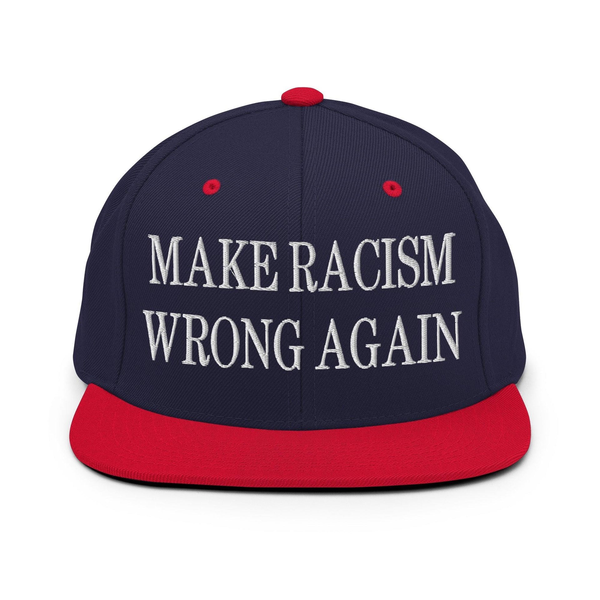 Make Racism Wrong Again Embroidered Flat Bill Brim Snapback Hat Navy Red Capital Crowns Make Again
