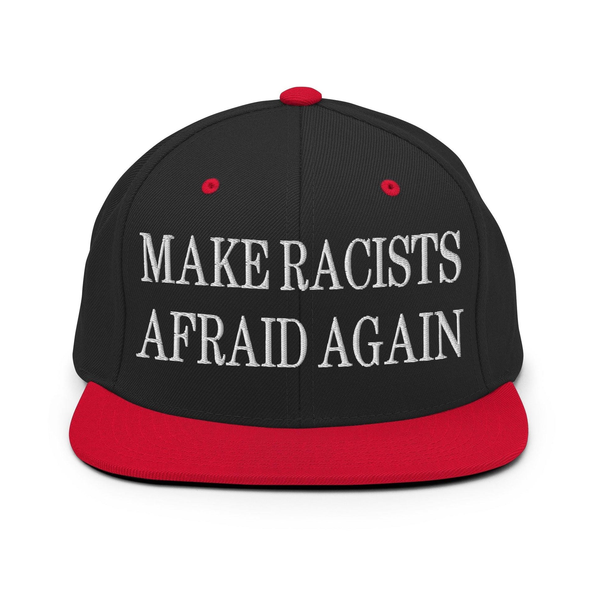 Make Racists Afraid Again Embroidered Flat Bill Brim Snapback Hat Black Red Capital Crowns Make Again