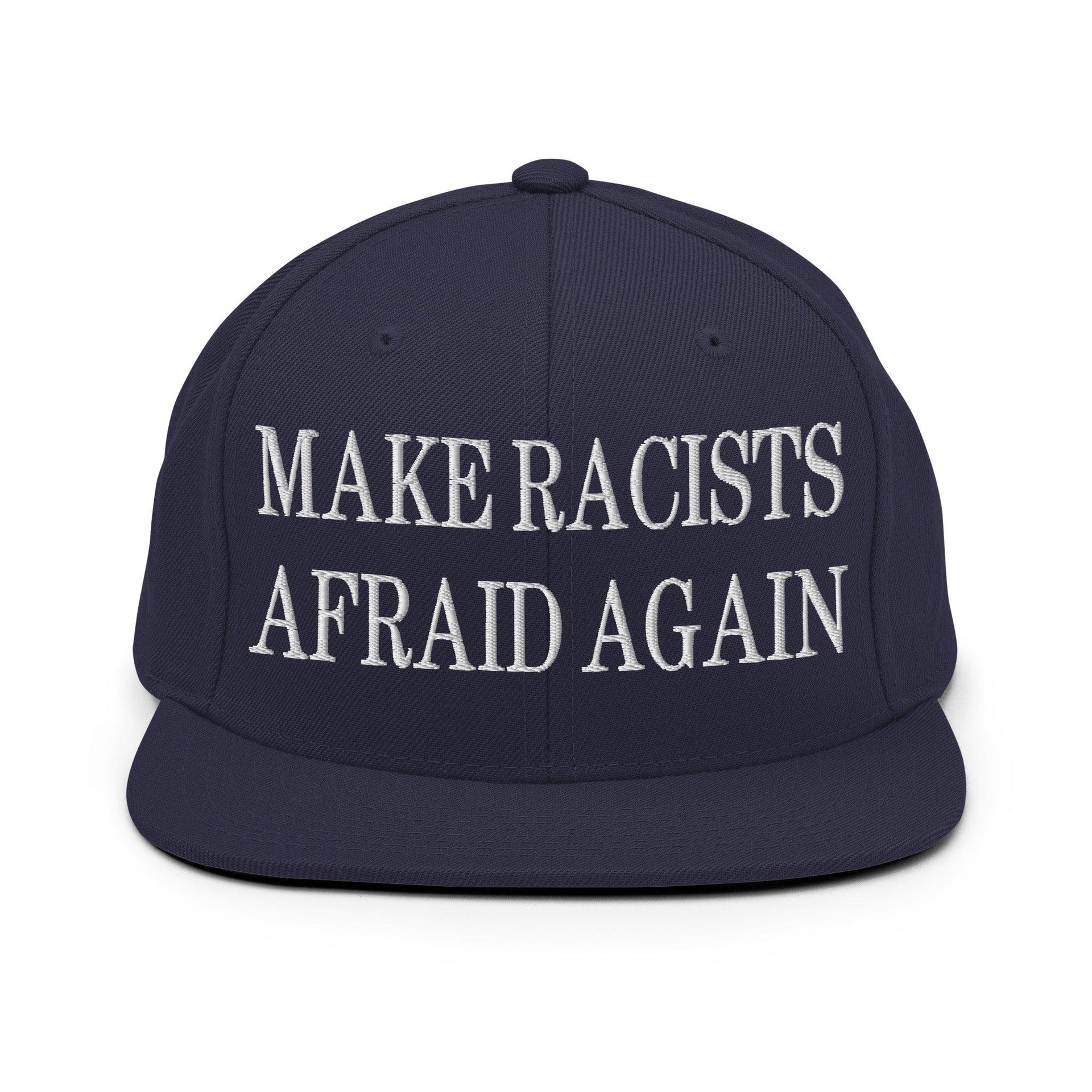 Make Racists Afraid Again Embroidered Flat Bill Brim Snapback Hat Navy Capital Crowns Make Again