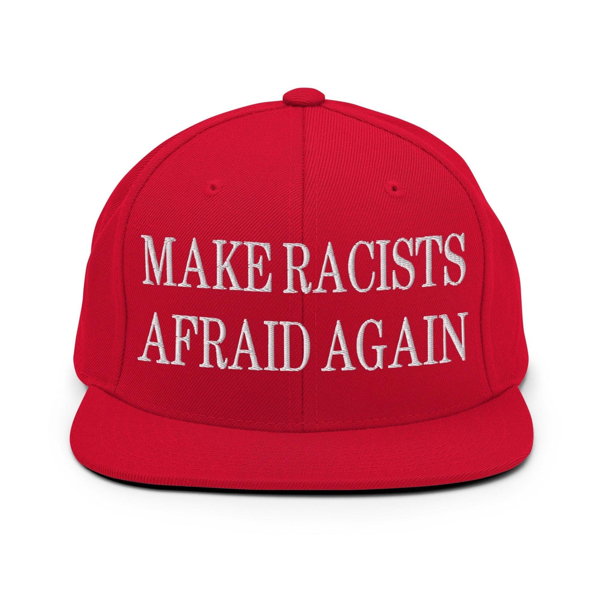 Make Racists Afraid Again Embroidered Flat Bill Brim Snapback Hat Red Capital Crowns Make Again