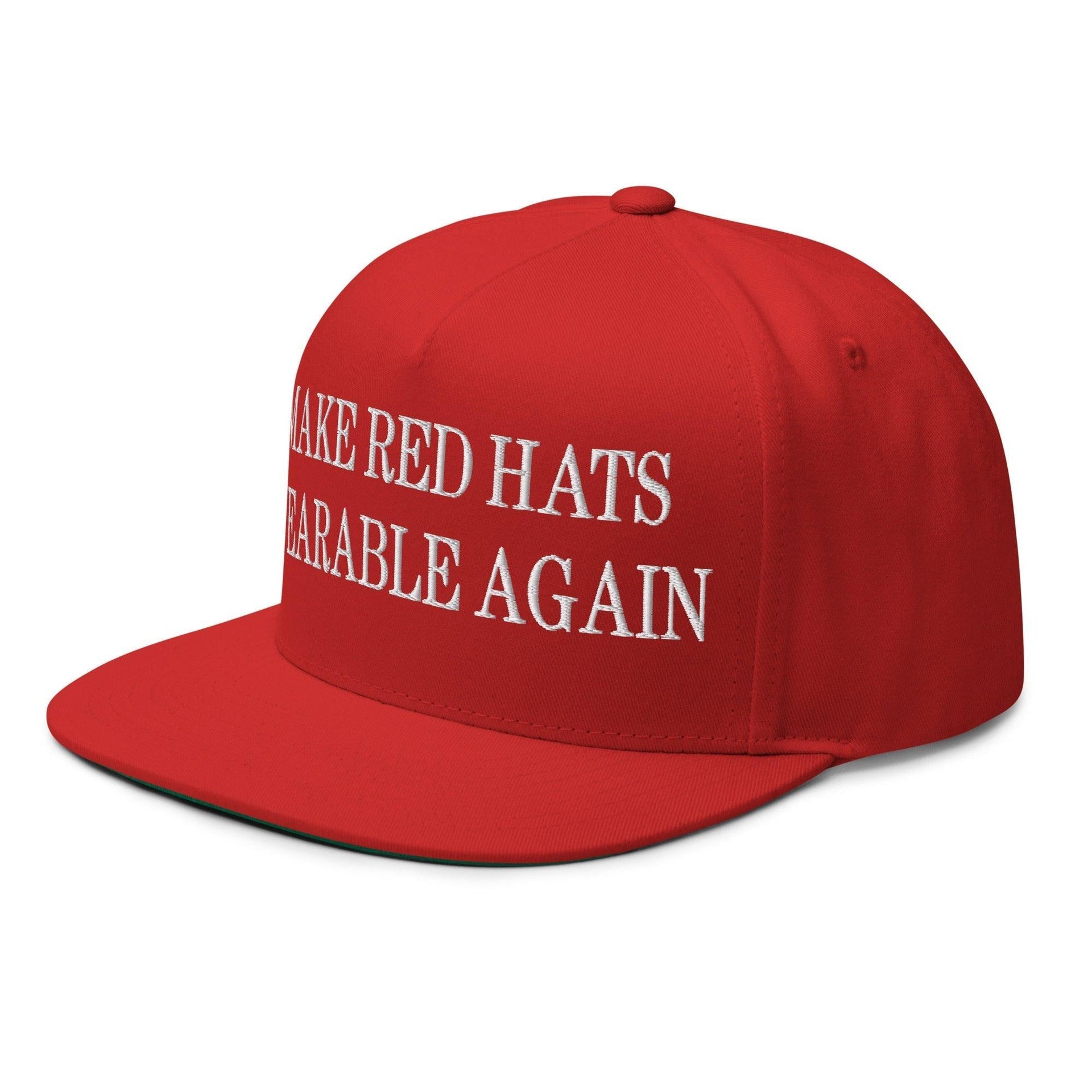 Make Red Hats Wearable Again Embroidered 5 Panel Flat Bill Brim Snapback Hat Capital Crowns LADs Make Again