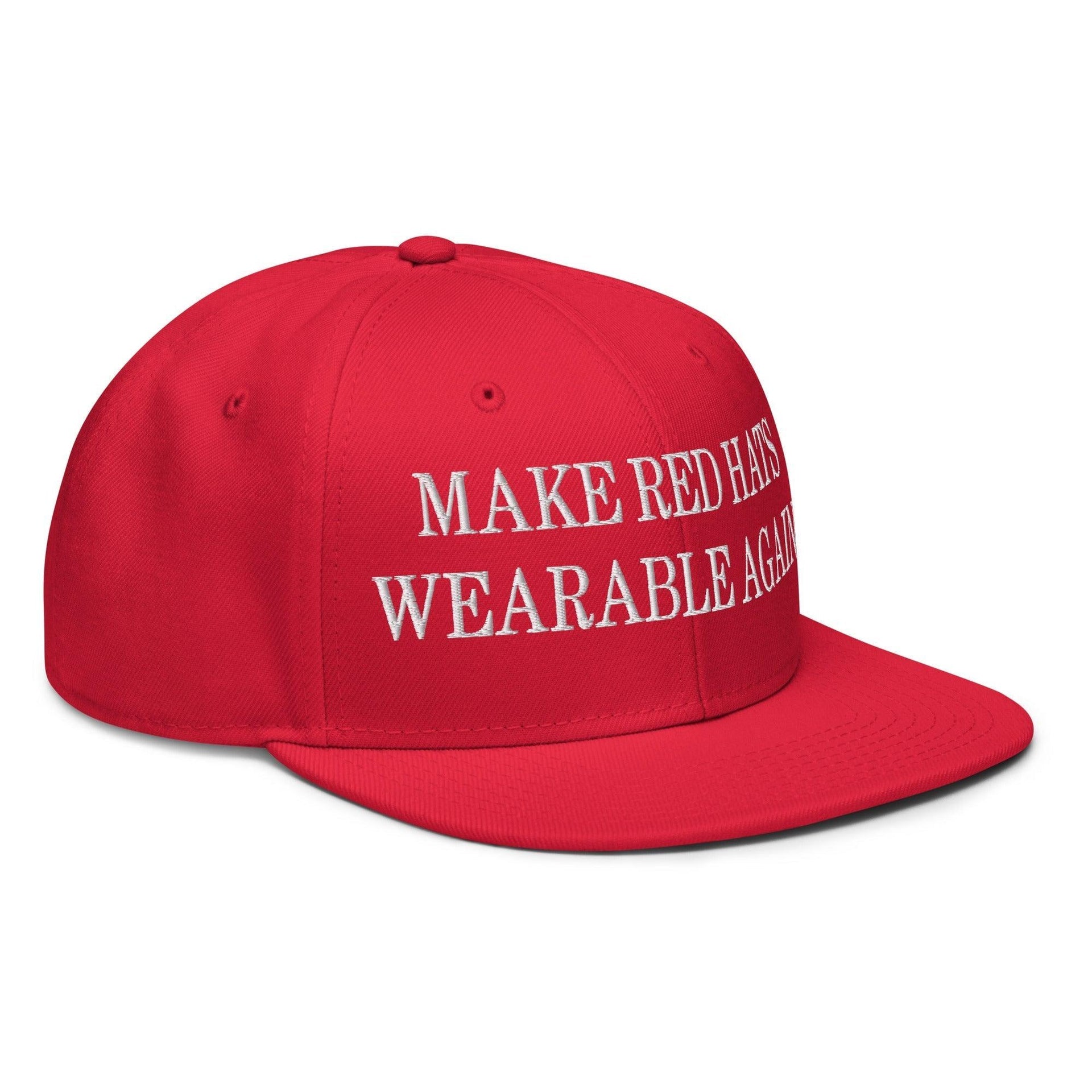Make Red Hats Wearable Again Embroidered Flat Brim Bill Snapback Hat Capital Crowns LADs Make Again