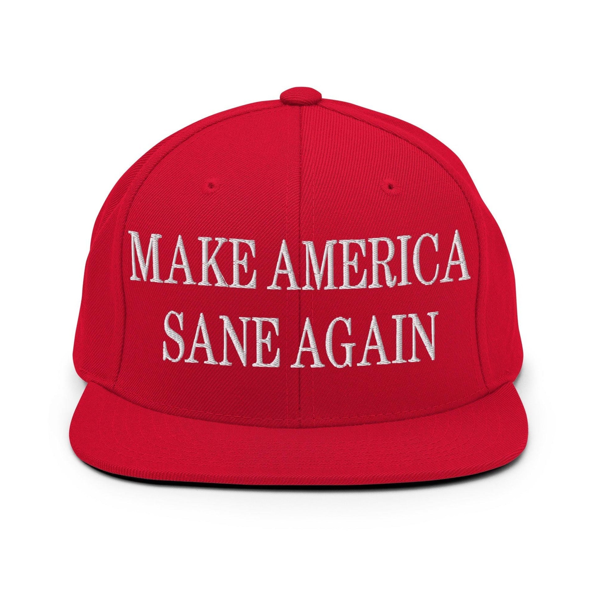 Make Us Sane Again Embroidered Flat Bill Brim Snapback Hat Red Capital Crowns Make Again