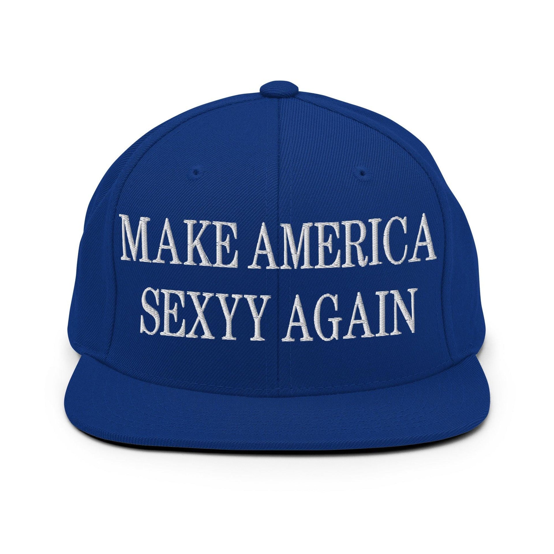 Make Us Sexyy Again Embroidered Flat Bill Brim Snapback Hat Royal Blue Capital Crowns Make Again