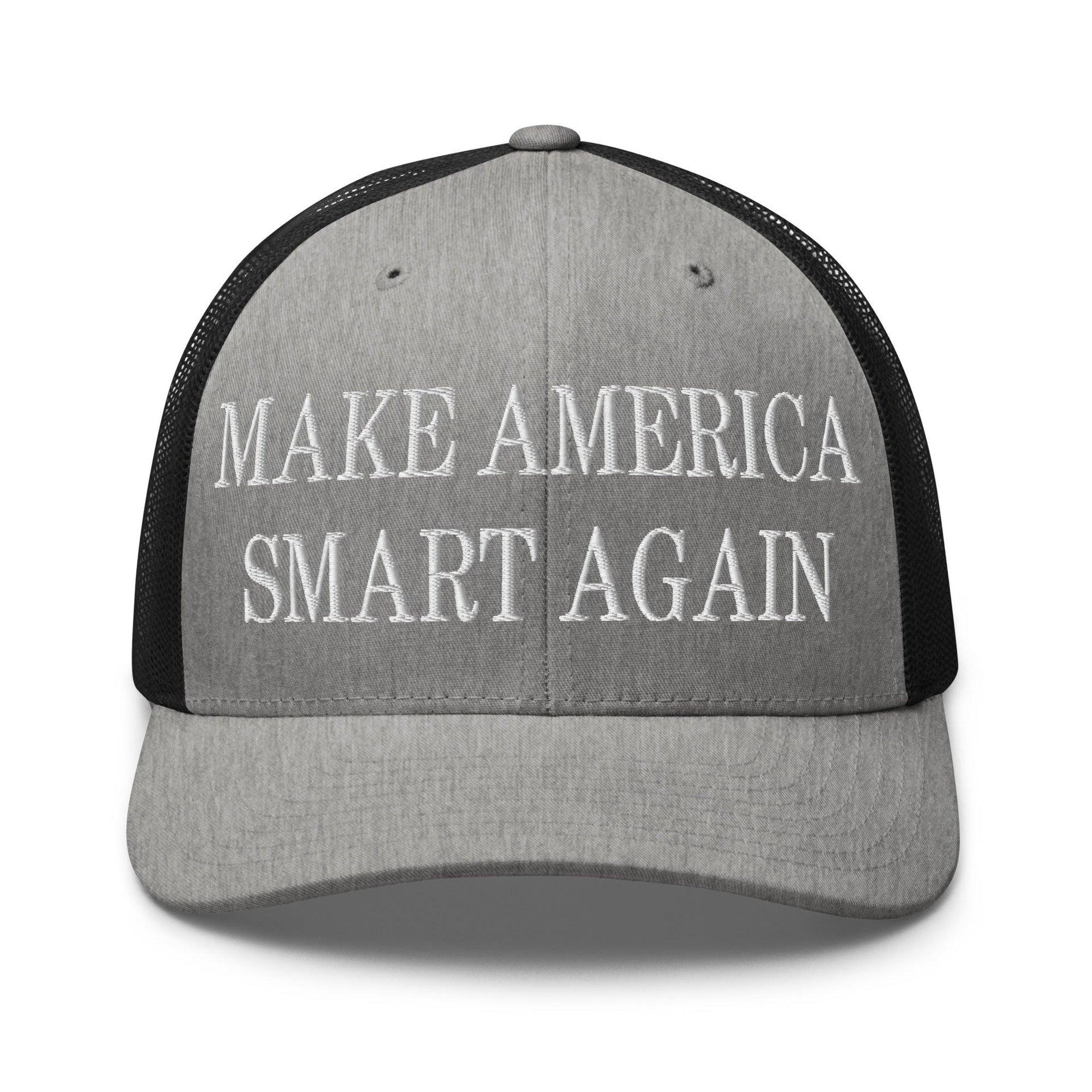 Make Us Smart Again Embroidered Mesh Trucker Hat Heather Black Capital Crowns Make Again Trucker Hats