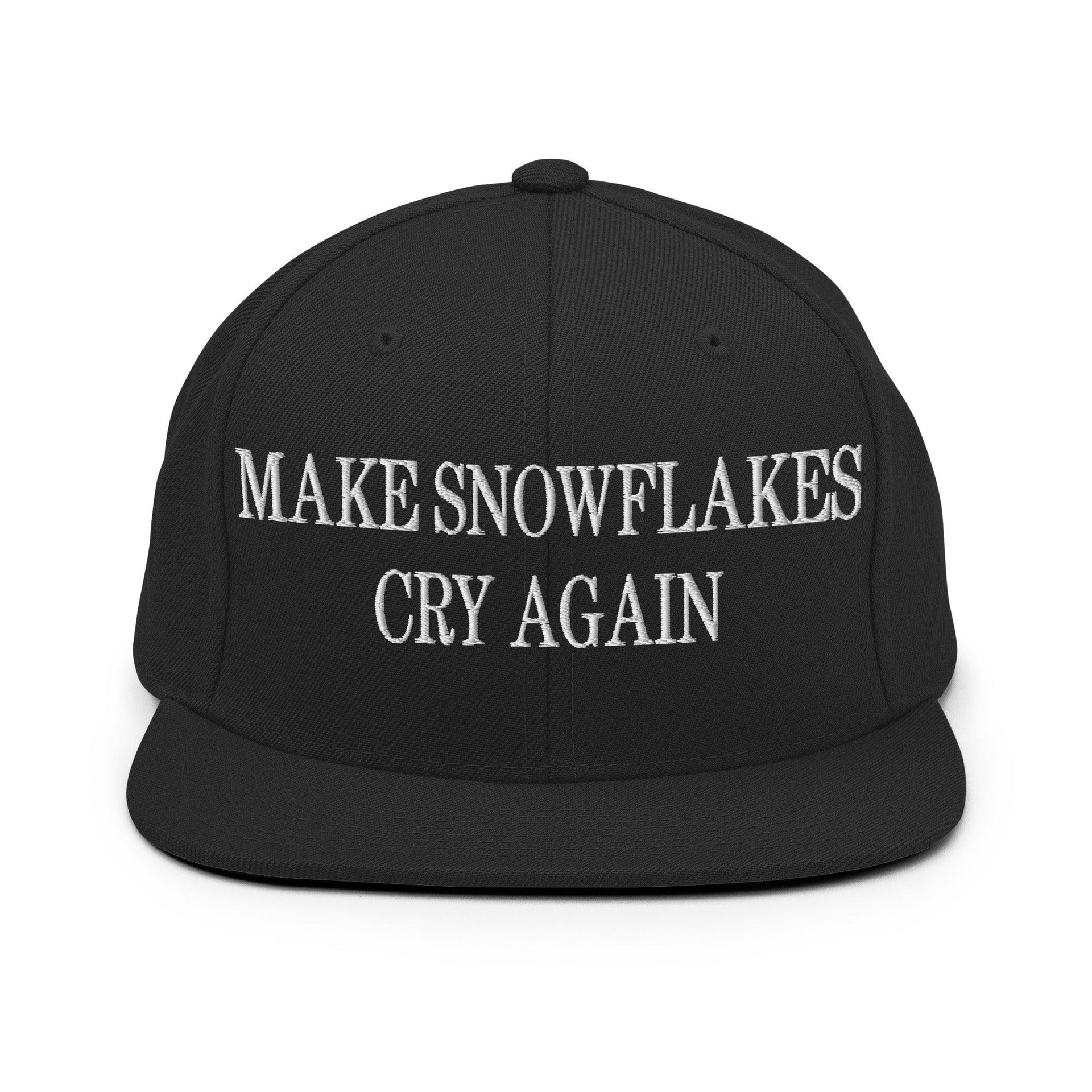 Make Snowflakes Cry Again Embroidered Flat Bill Brim Snapback Hat Black Capital Crowns Make Again