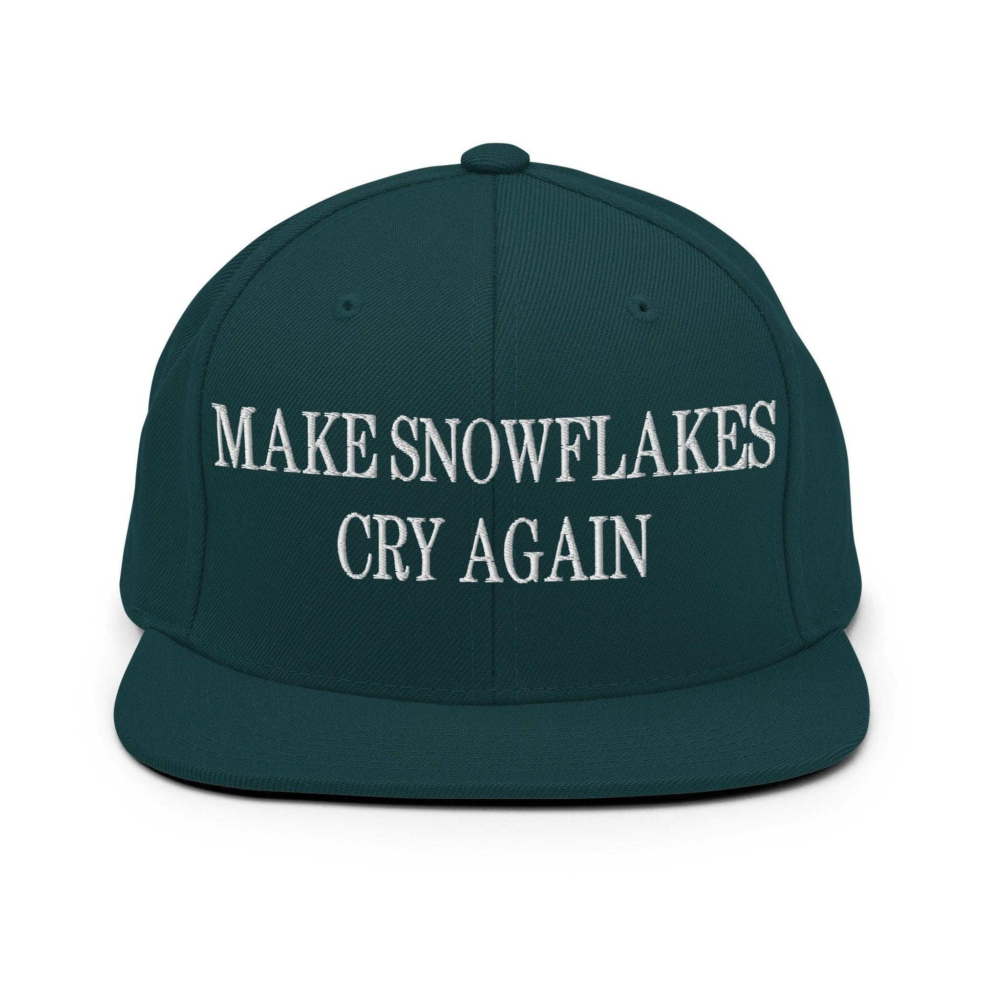 Make Snowflakes Cry Again Embroidered Flat Bill Brim Snapback Hat Spruce Capital Crowns Make Again