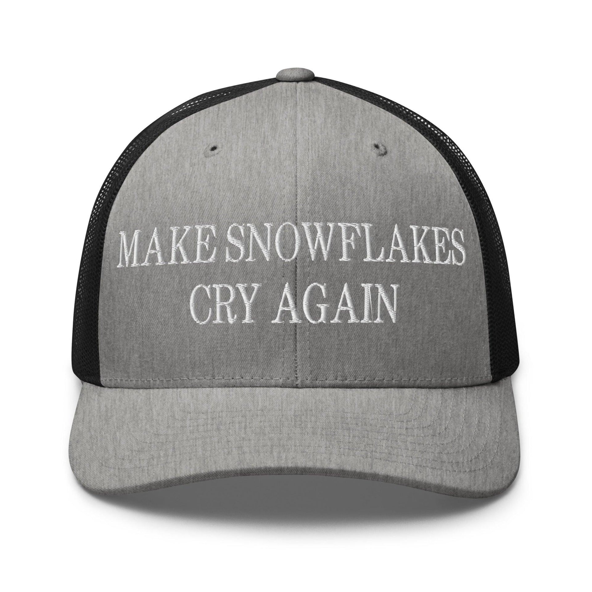 Make Snowflakes Cry Again Embroidered Mesh Trucker Hat Heather Black Capital Crowns Make Again Trucker Hats