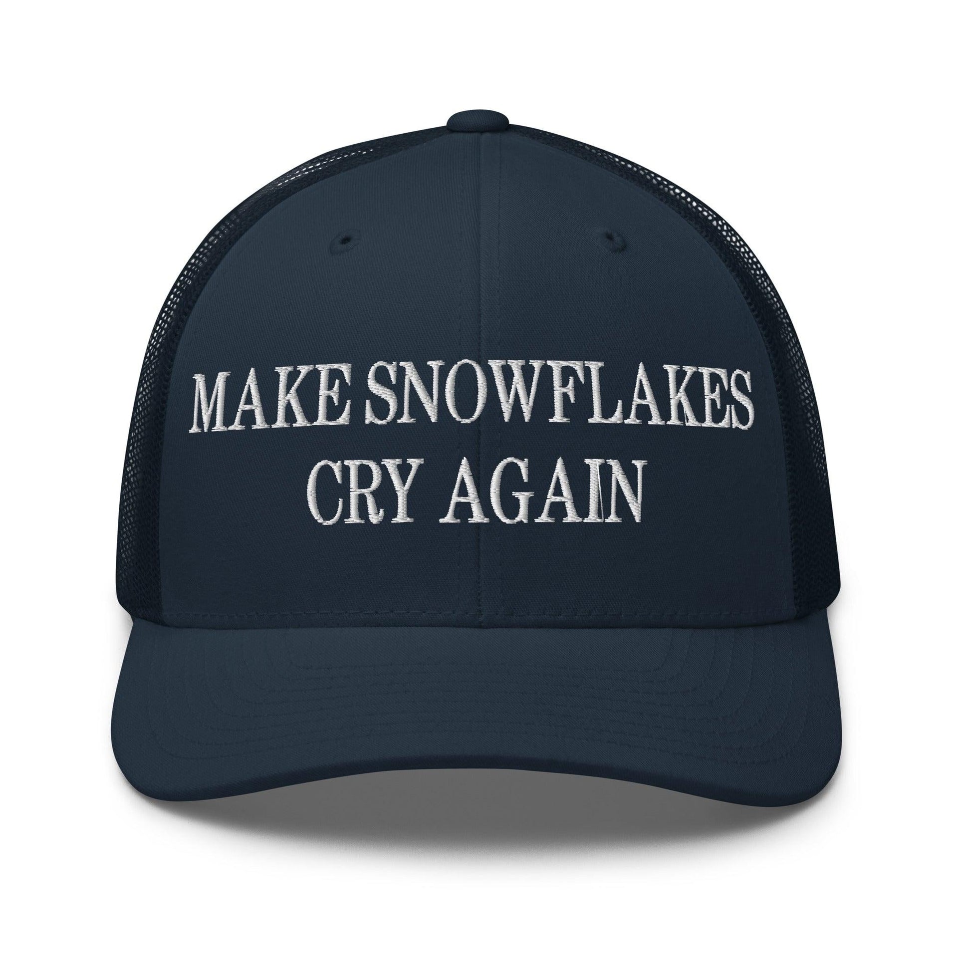 Make Snowflakes Cry Again Embroidered Mesh Trucker Hat Navy Capital Crowns Make Again Trucker Hats