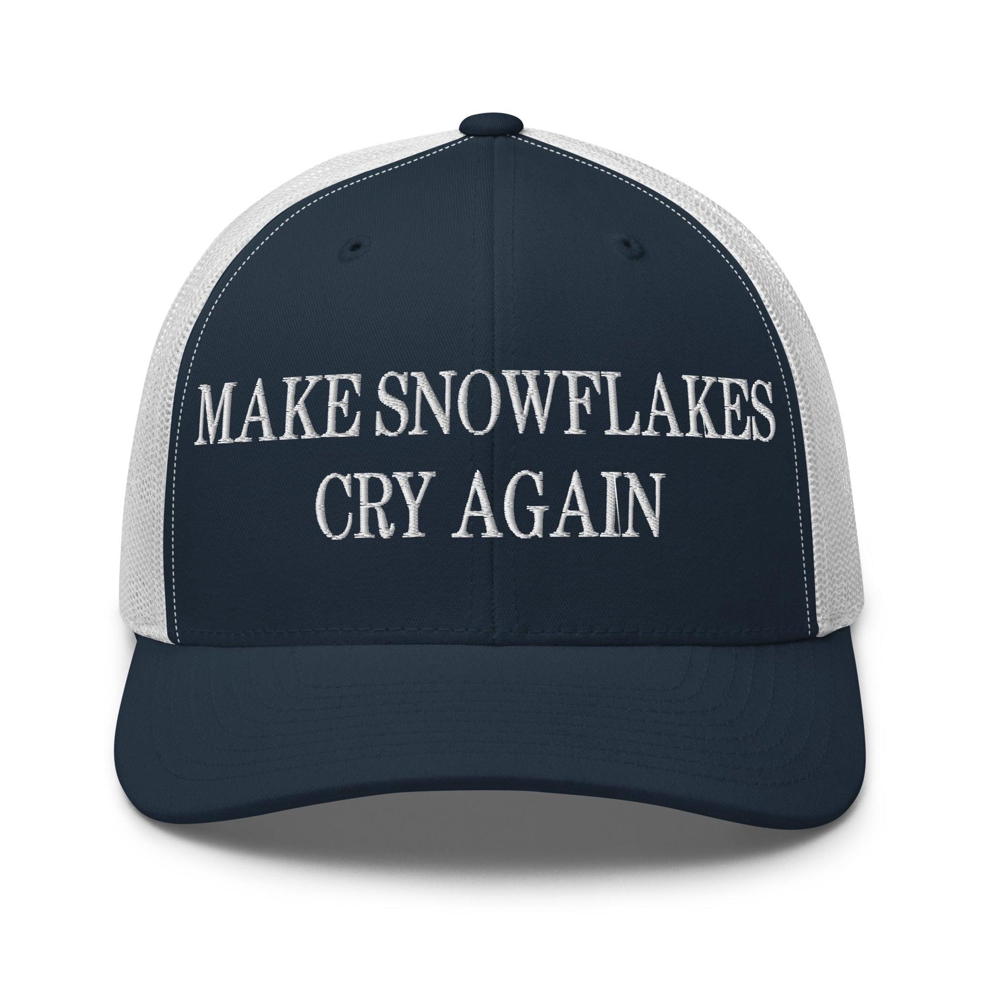 Make Snowflakes Cry Again Embroidered Mesh Trucker Hat Navy White Capital Crowns Make Again Trucker Hats
