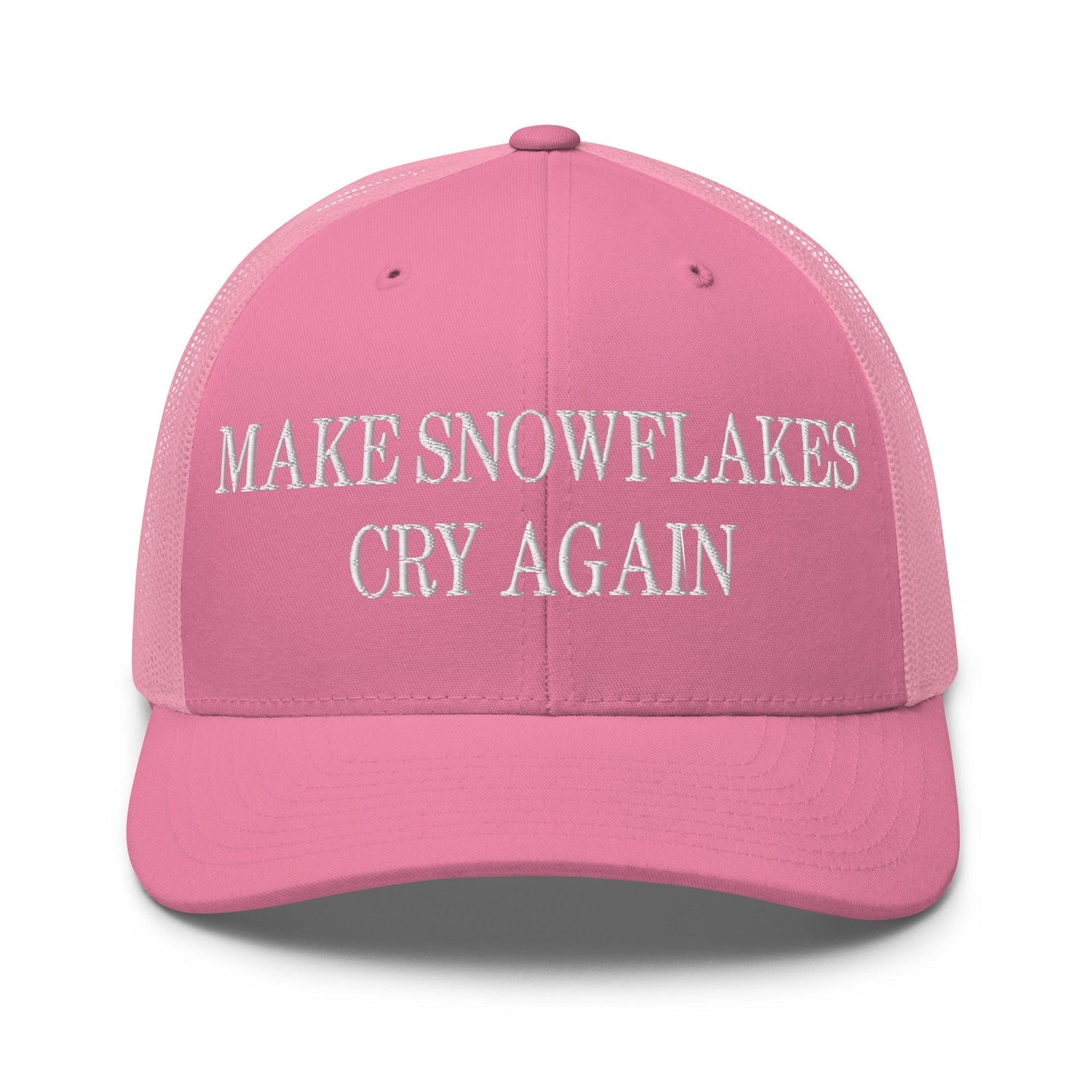 Make Snowflakes Cry Again Embroidered Mesh Trucker Hat Pink Capital Crowns Make Again Trucker Hats