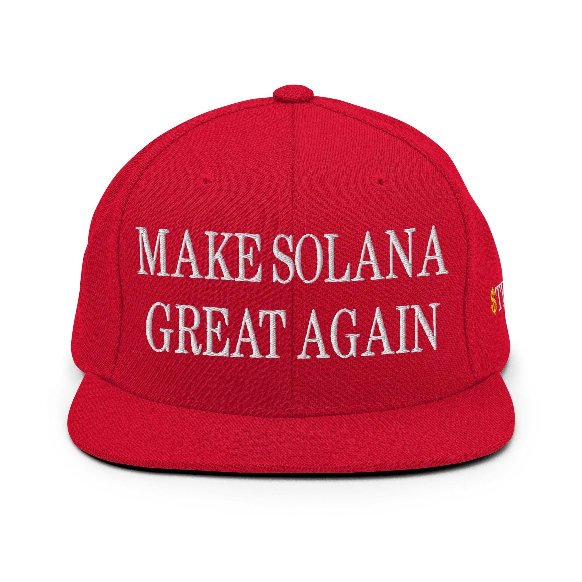 Make Solana Great Again $Trump Official Trump Meme Coin Embroidered Flat Brim Bill Snapback Hat Capital Crowns Crypto LADs Make Again Snapback Hats