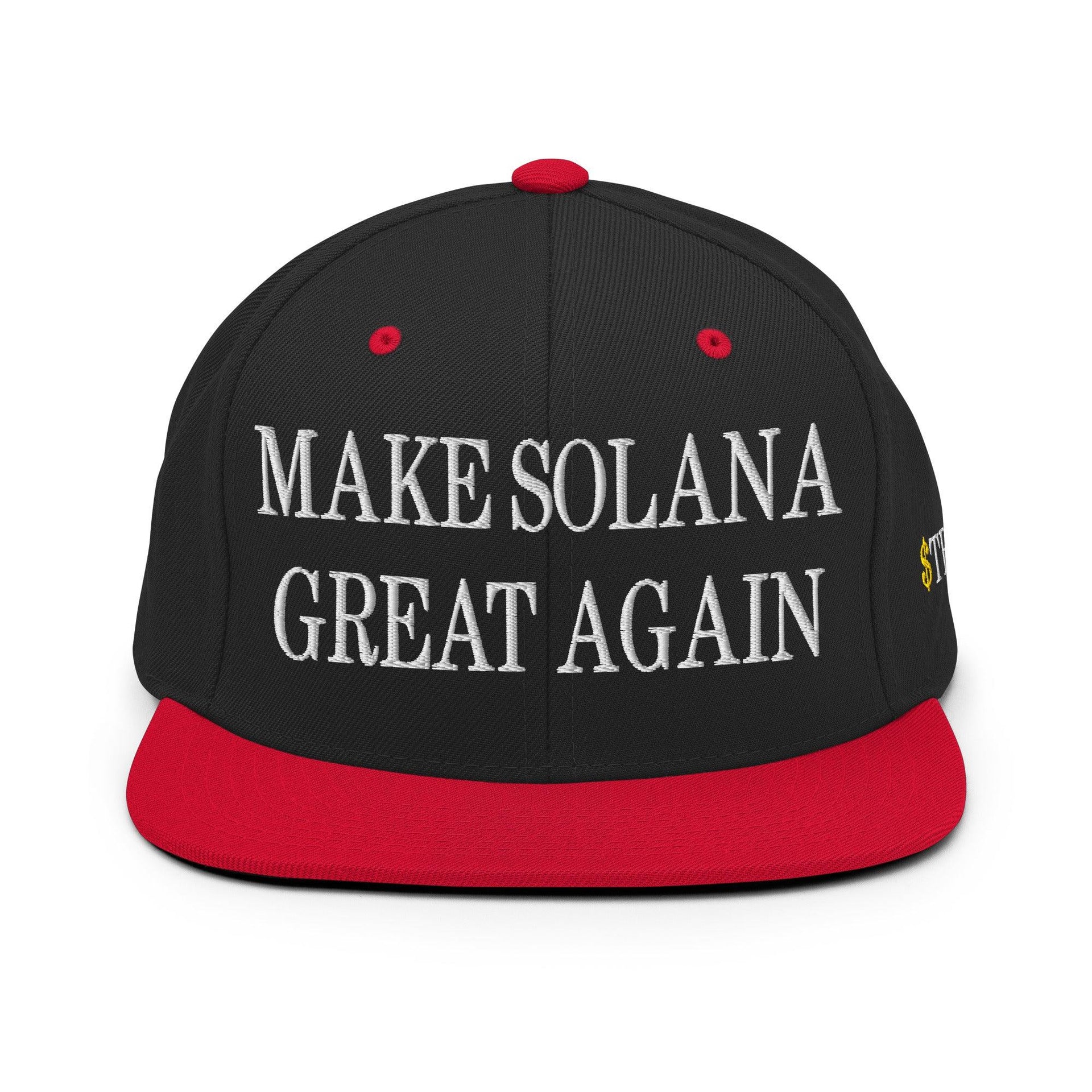 Make Solana Great Again $Trump Official Trump Meme Coin Embroidered Flat Brim Bill Snapback Hat Capital Crowns Crypto LADs Make Again Snapback Hats
