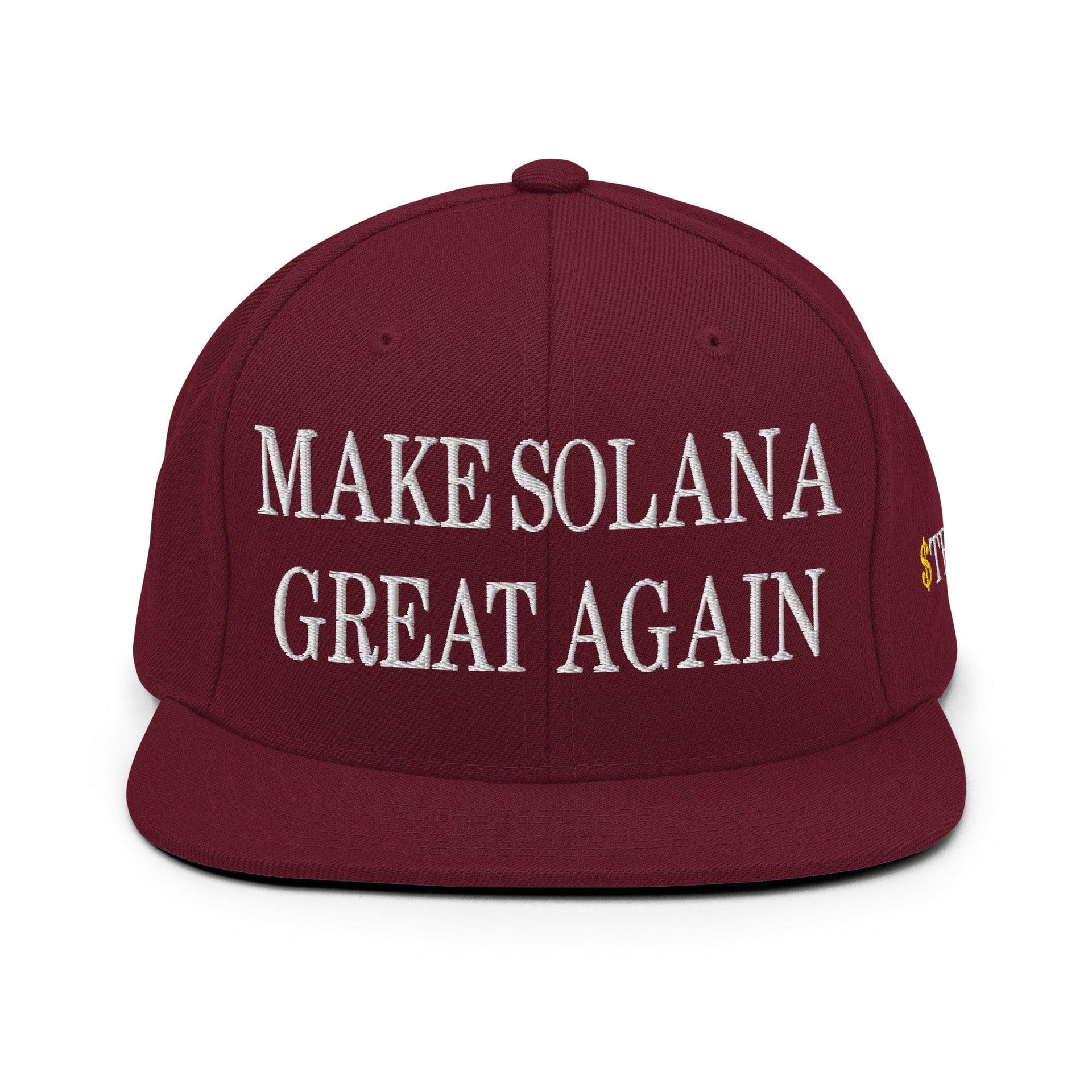 Make Solana Great Again $Trump Official Trump Meme Coin Embroidered Flat Brim Bill Snapback Hat Capital Crowns Crypto LADs Make Again Snapback Hats