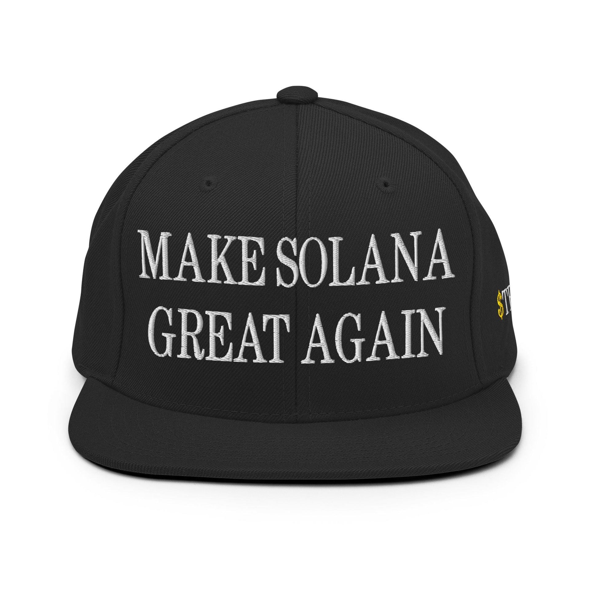 Make Solana Great Again $Trump Official Trump Meme Coin Embroidered Flat Brim Bill Snapback Hat Capital Crowns Crypto LADs Make Again Snapback Hats