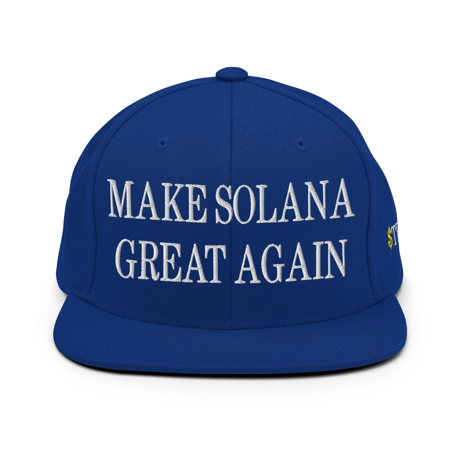 Make Solana Great Again $Trump Official Trump Meme Coin Embroidered Flat Brim Bill Snapback Hat Capital Crowns Crypto LADs Make Again Snapback Hats