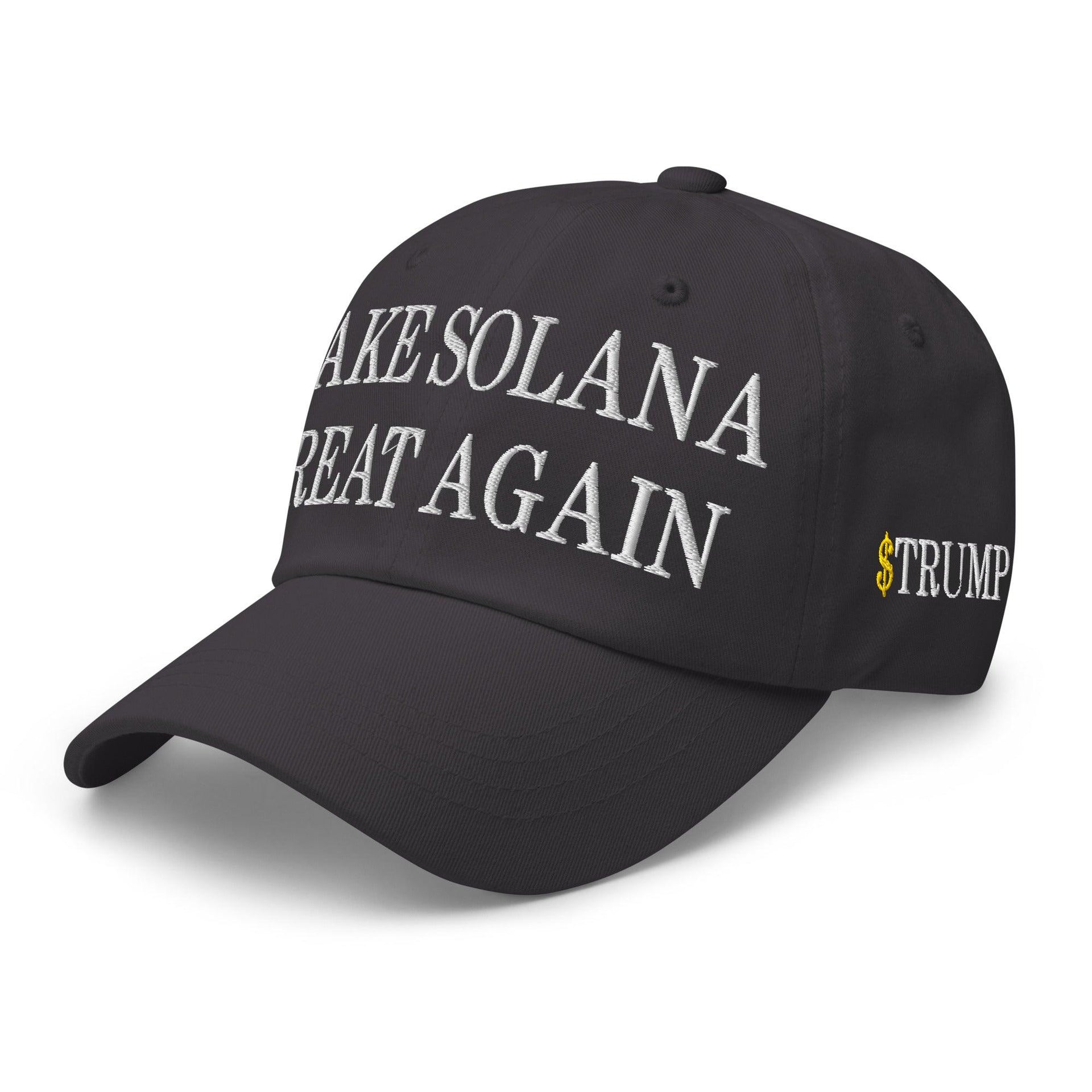 Make Solana Great Again $Trump Official Trump Meme Coin Embroidered Unstructured Dad Hat Dark Grey Capital Crowns Crypto Dad Hats LADs Make Again