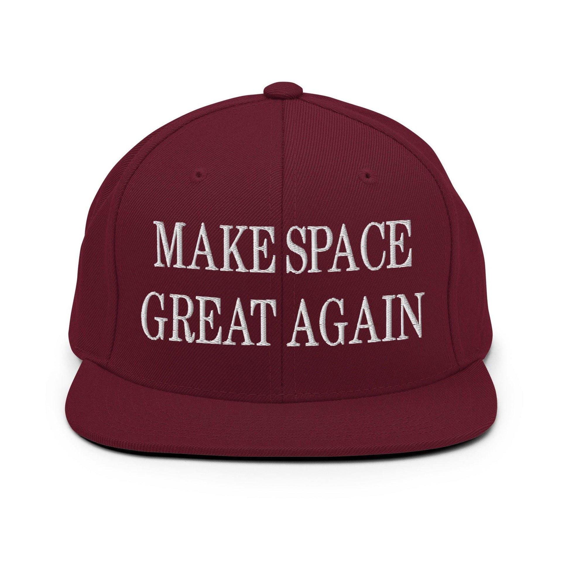 Make Space Great Again Embroidered Flat Bill Brim Snapback Hat Maroon Capital Crowns LADs Make Again