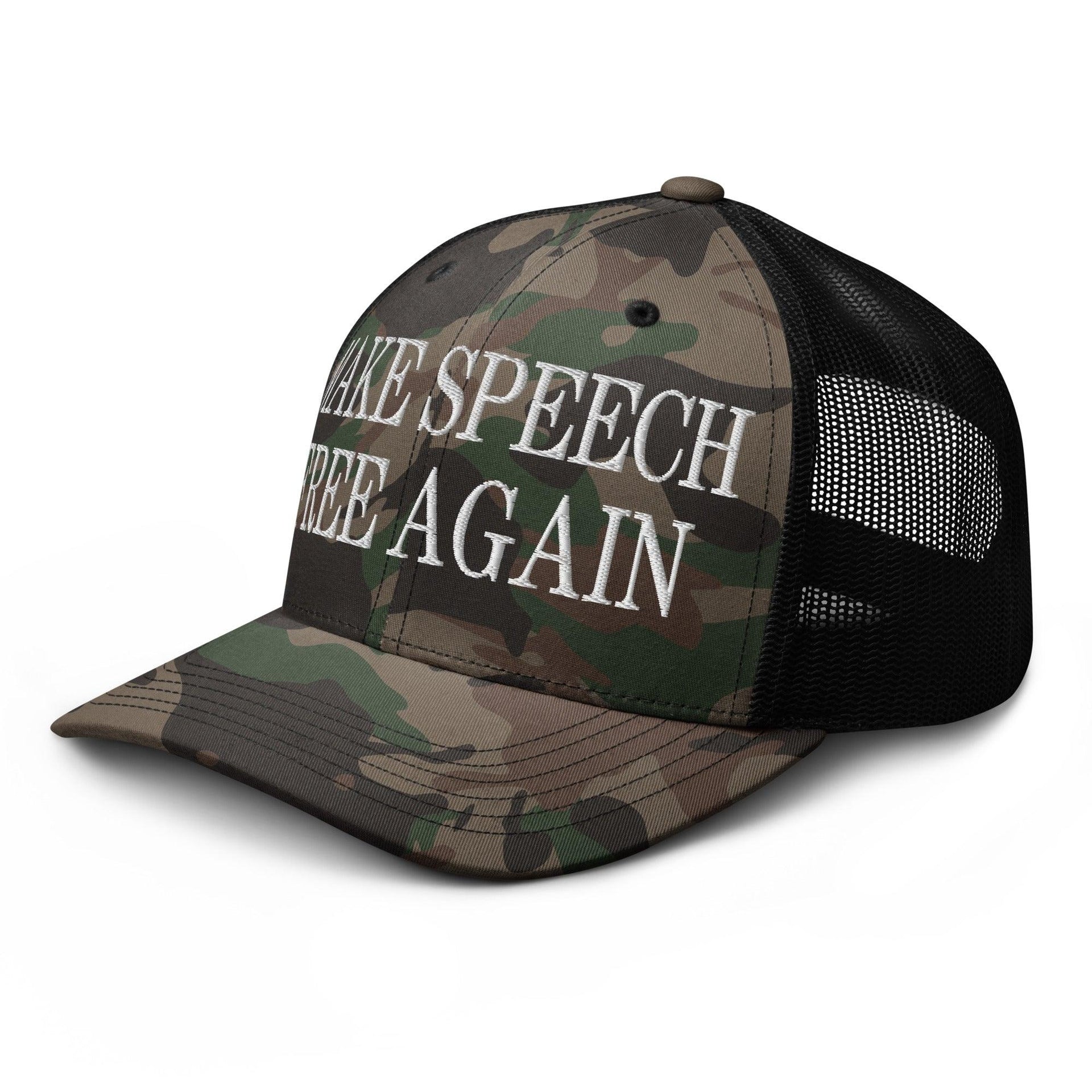 Make Speech Free Again Camo Trucker Hat Capital Crowns LADs Make Again Trucker Hats