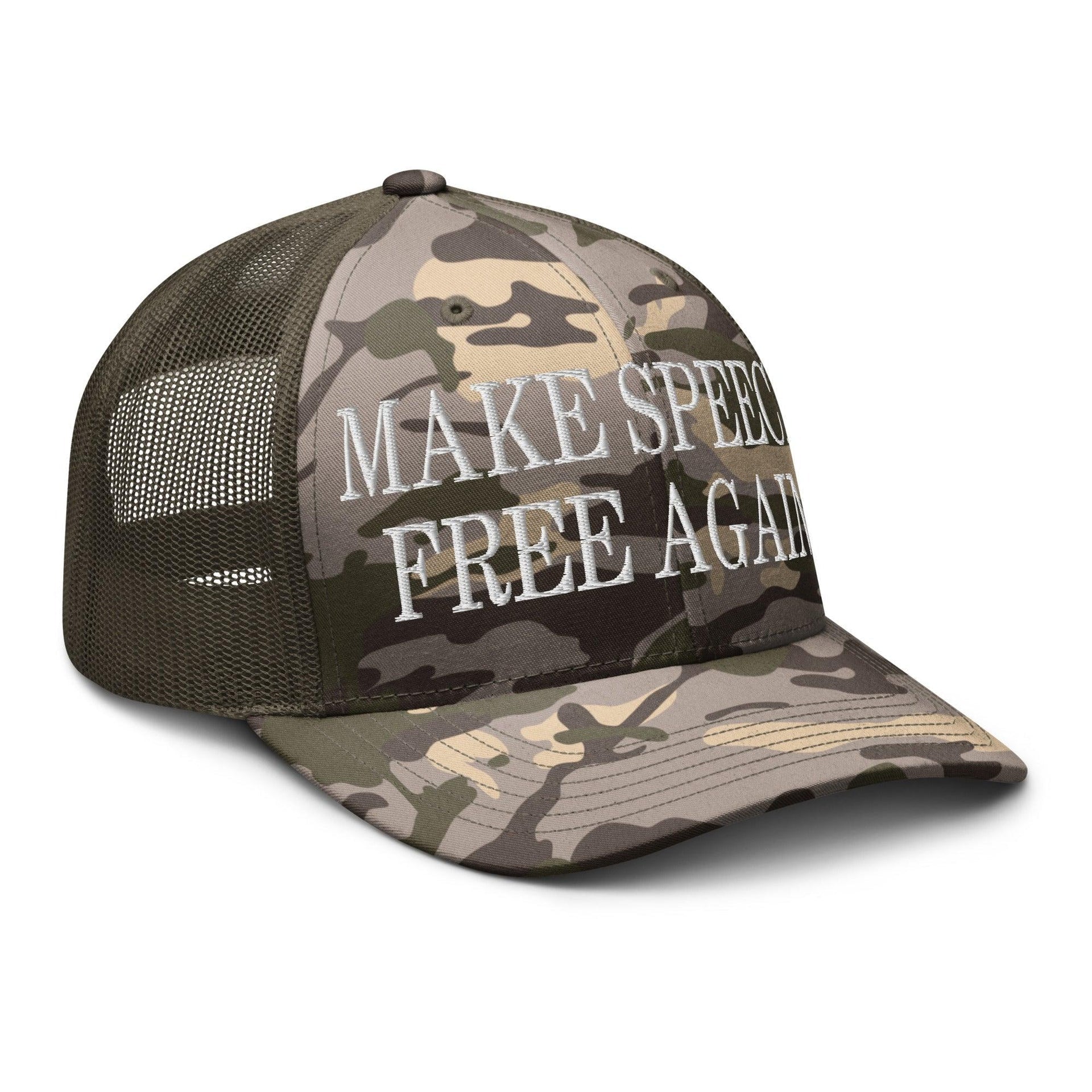 Make Speech Free Again Camo Trucker Hat Capital Crowns LADs Make Again Trucker Hats