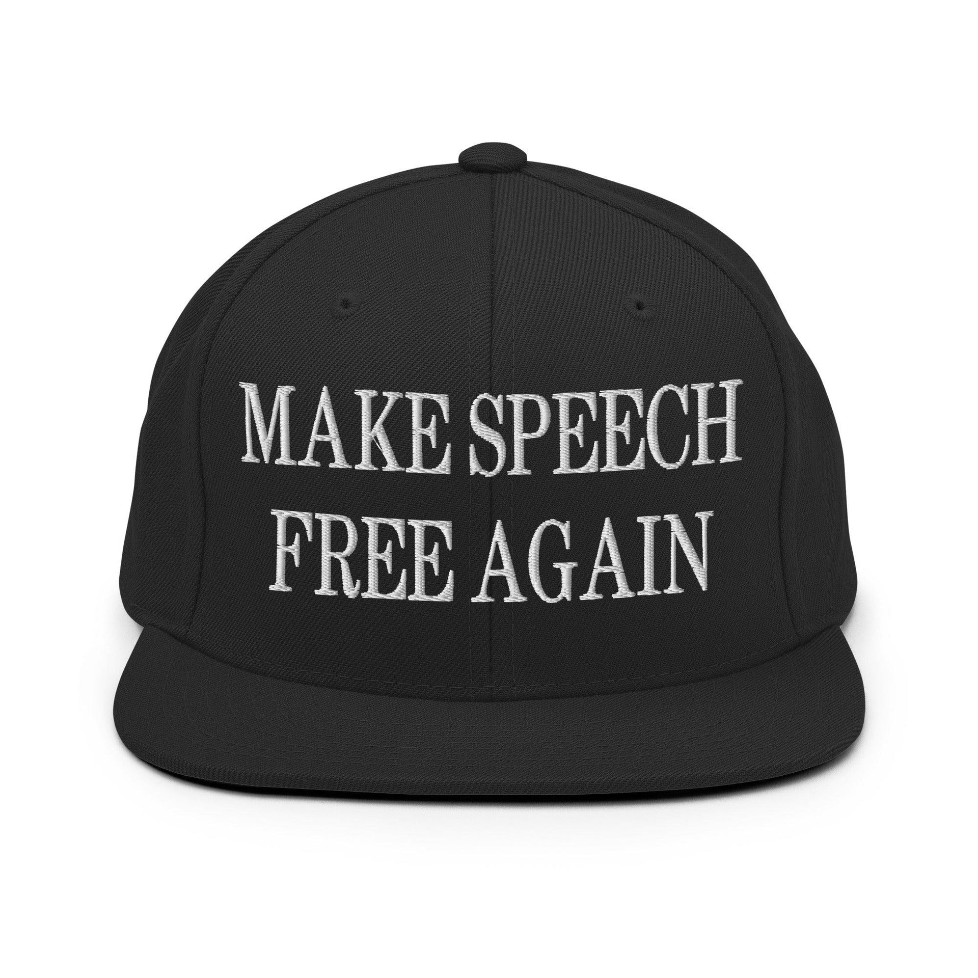 Make Speech Free Again Embroidered Flat Bill Brim Snapback Hat Black Capital Crowns LADs Make Again