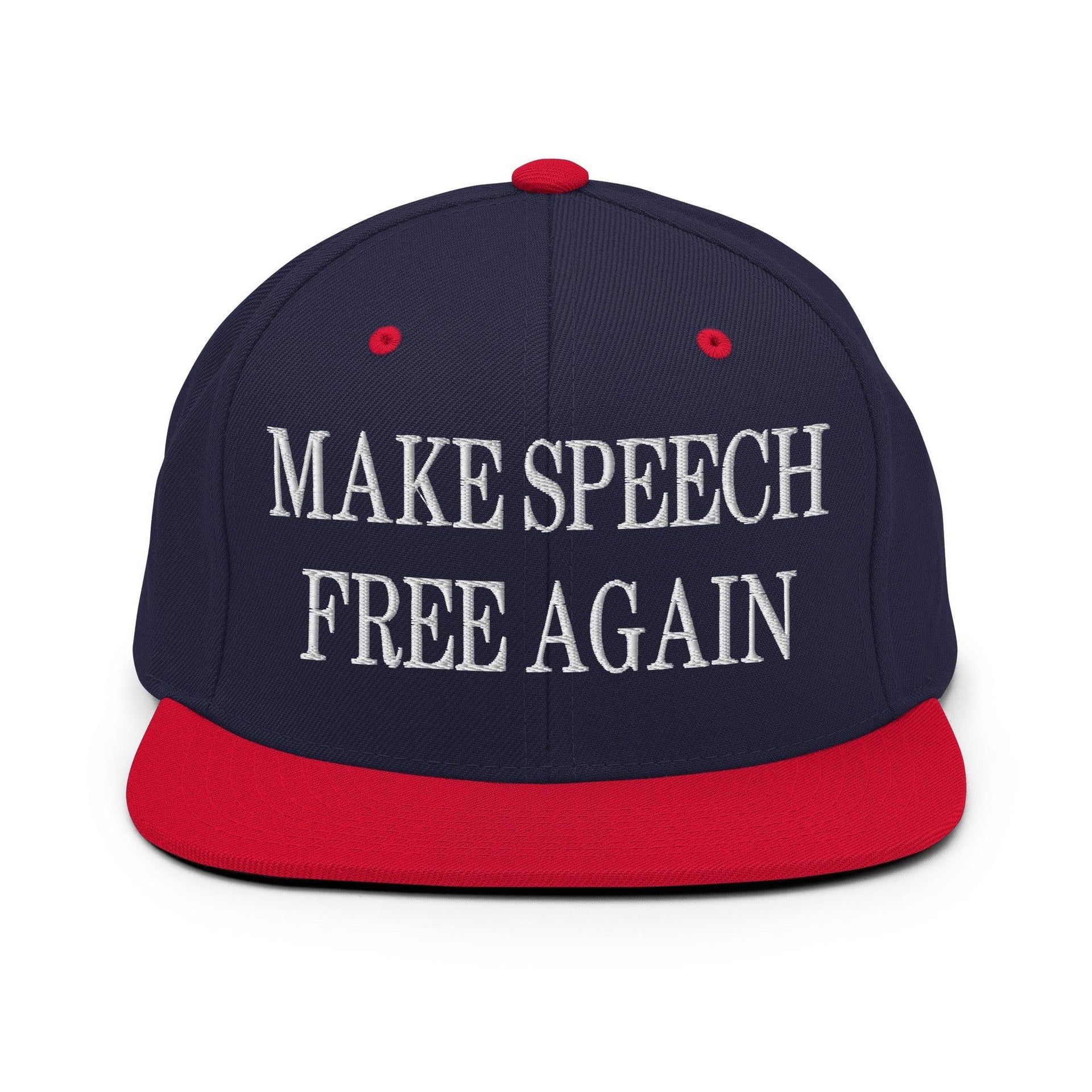 Make Speech Free Again Embroidered Flat Bill Brim Snapback Hat Navy Red Capital Crowns LADs Make Again