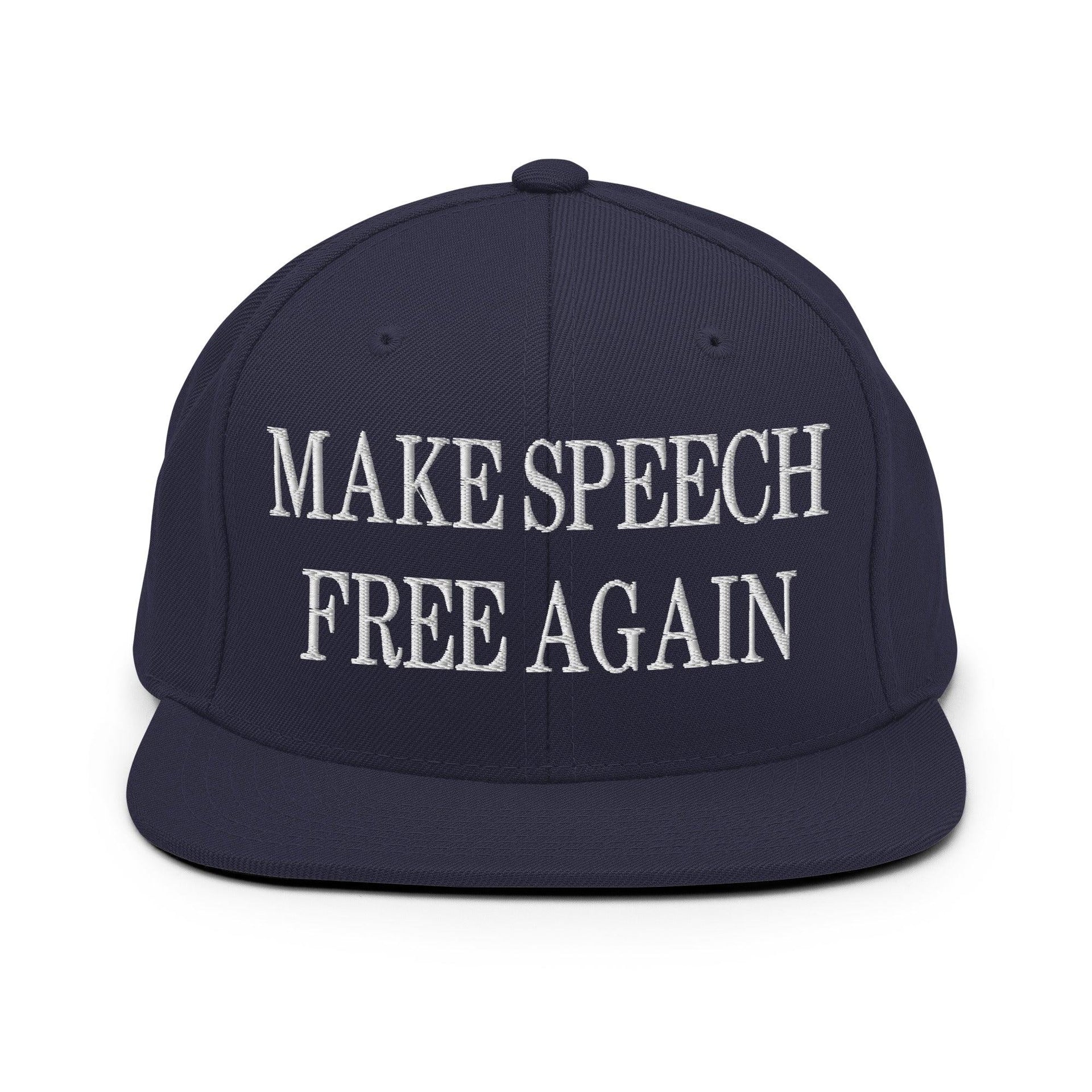 Make Speech Free Again Embroidered Flat Bill Brim Snapback Hat Navy Capital Crowns LADs Make Again
