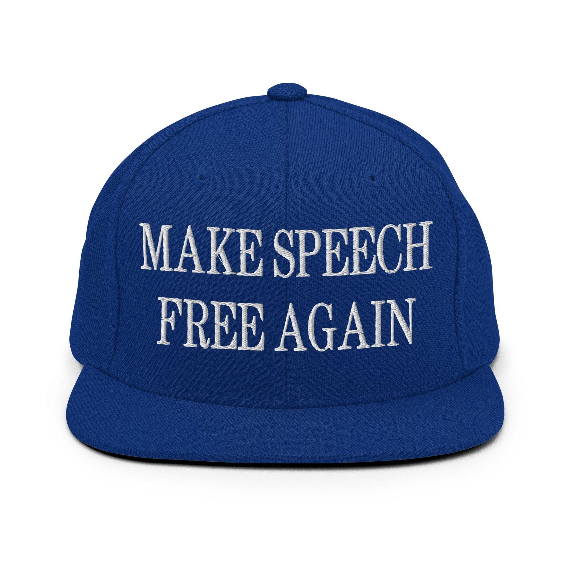 Make Speech Free Again Embroidered Flat Bill Brim Snapback Hat Royal Blue Capital Crowns LADs Make Again