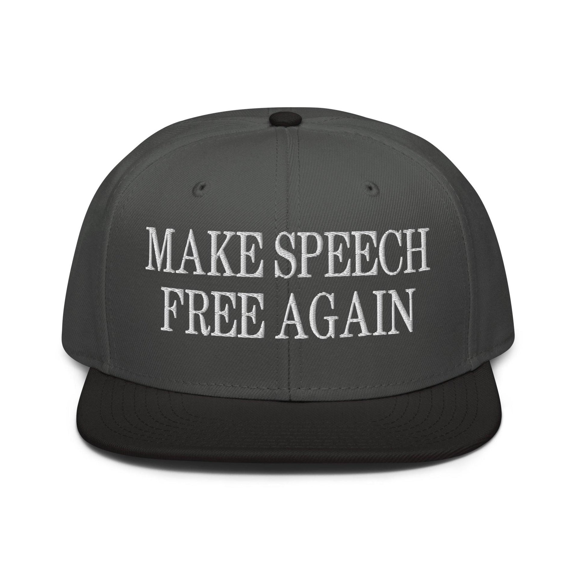 Make Speech Free Again High Crown Snapback Hat Black Charcoal gray Charcoal gray Capital Crowns LADs Make Again Snapback Hats