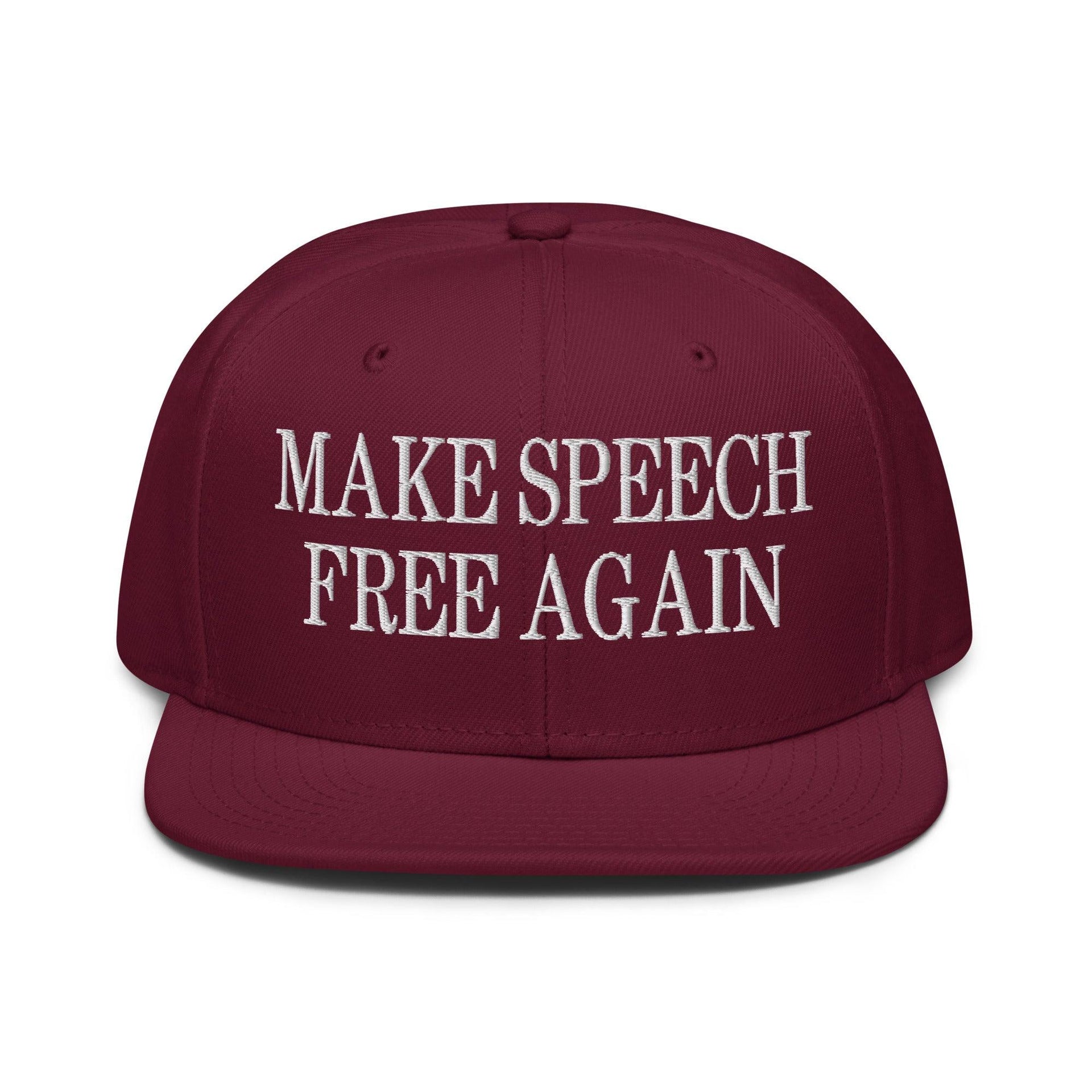 Make Speech Free Again High Crown Snapback Hat Burgundy maroon Capital Crowns LADs Make Again Snapback Hats