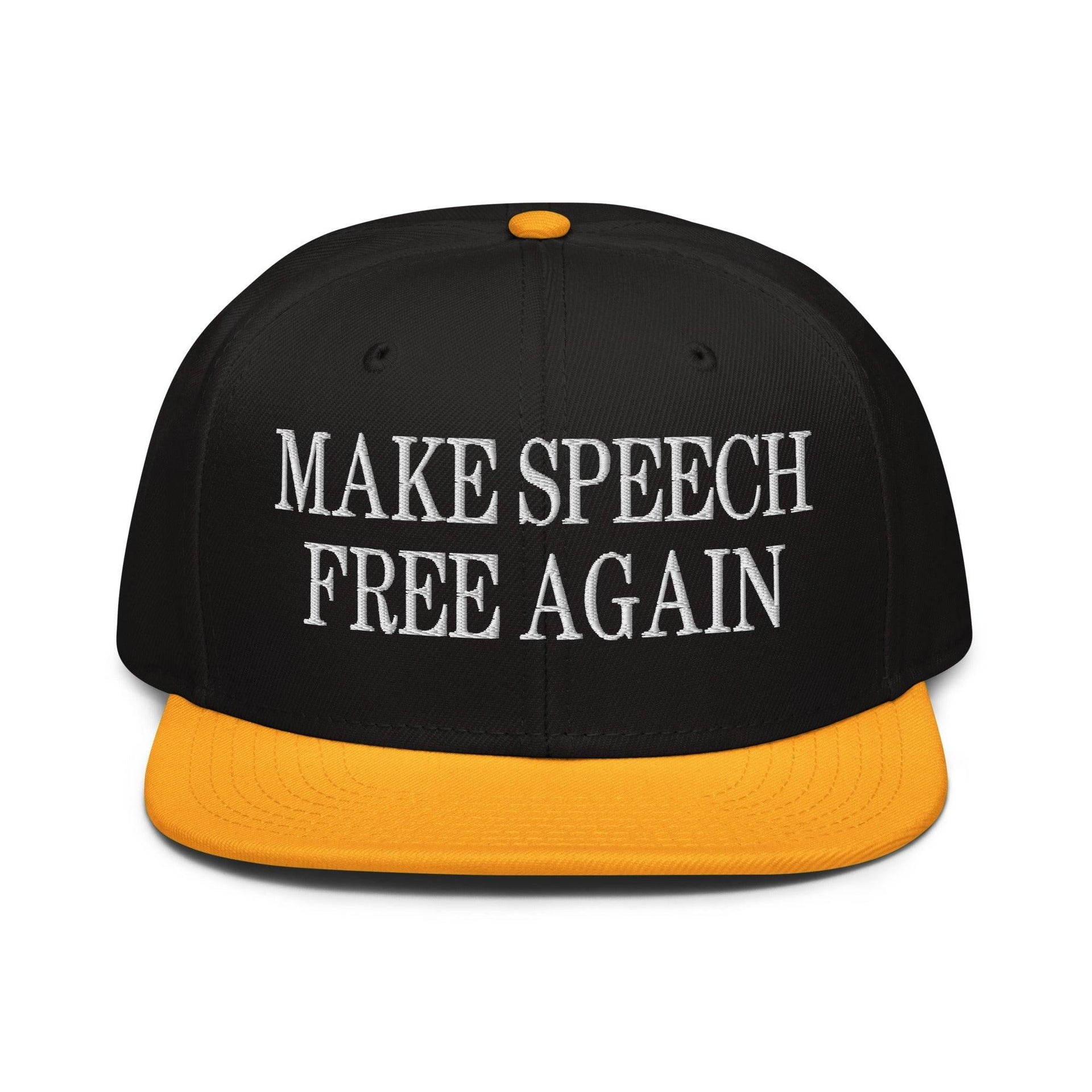 Make Speech Free Again High Crown Snapback Hat Gold Black Black Capital Crowns LADs Make Again Snapback Hats