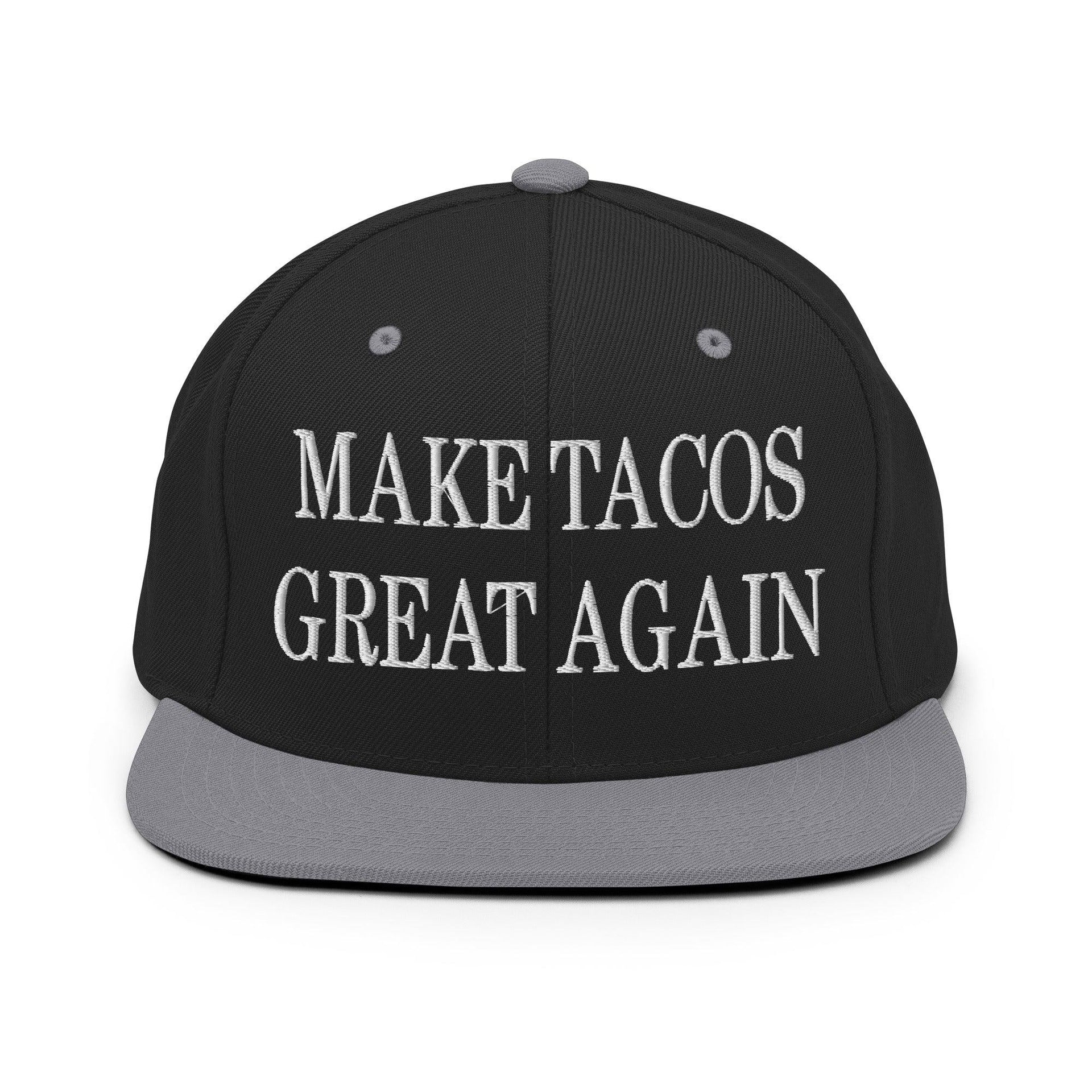 Make Tacos Great Again Embroidered Flat Bill Brim Snapback Hat Black Silver Capital Crowns LADs Make Again Snapback Hats