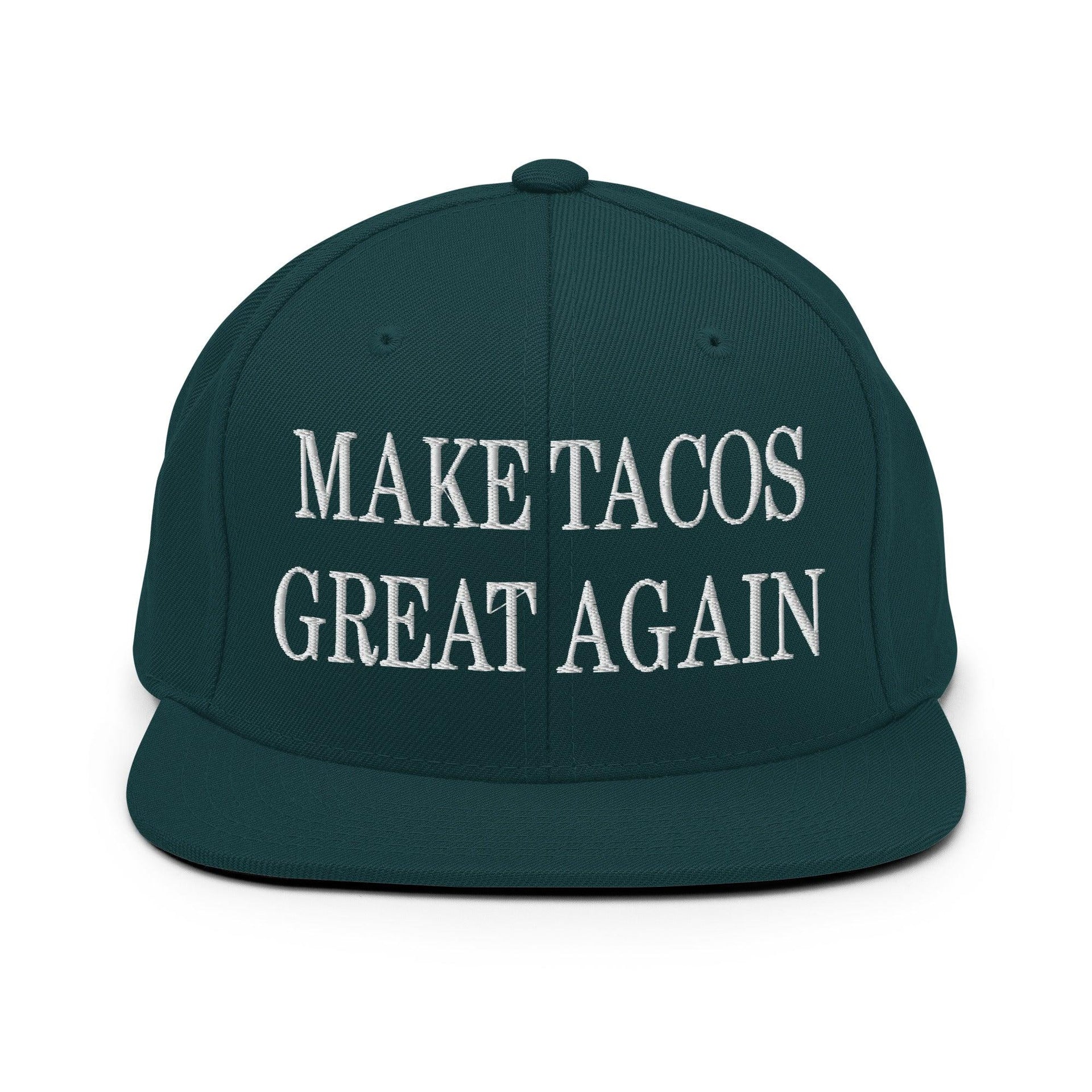 Make Tacos Great Again Embroidered Flat Bill Brim Snapback Hat Spruce Capital Crowns LADs Make Again Snapback Hats